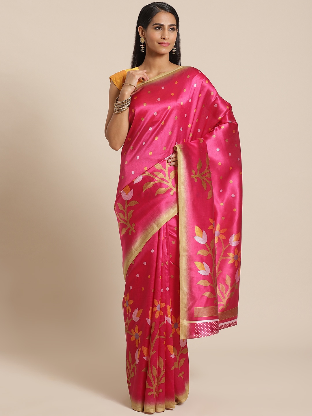 

KALINI Pink & Beige Printed Saree