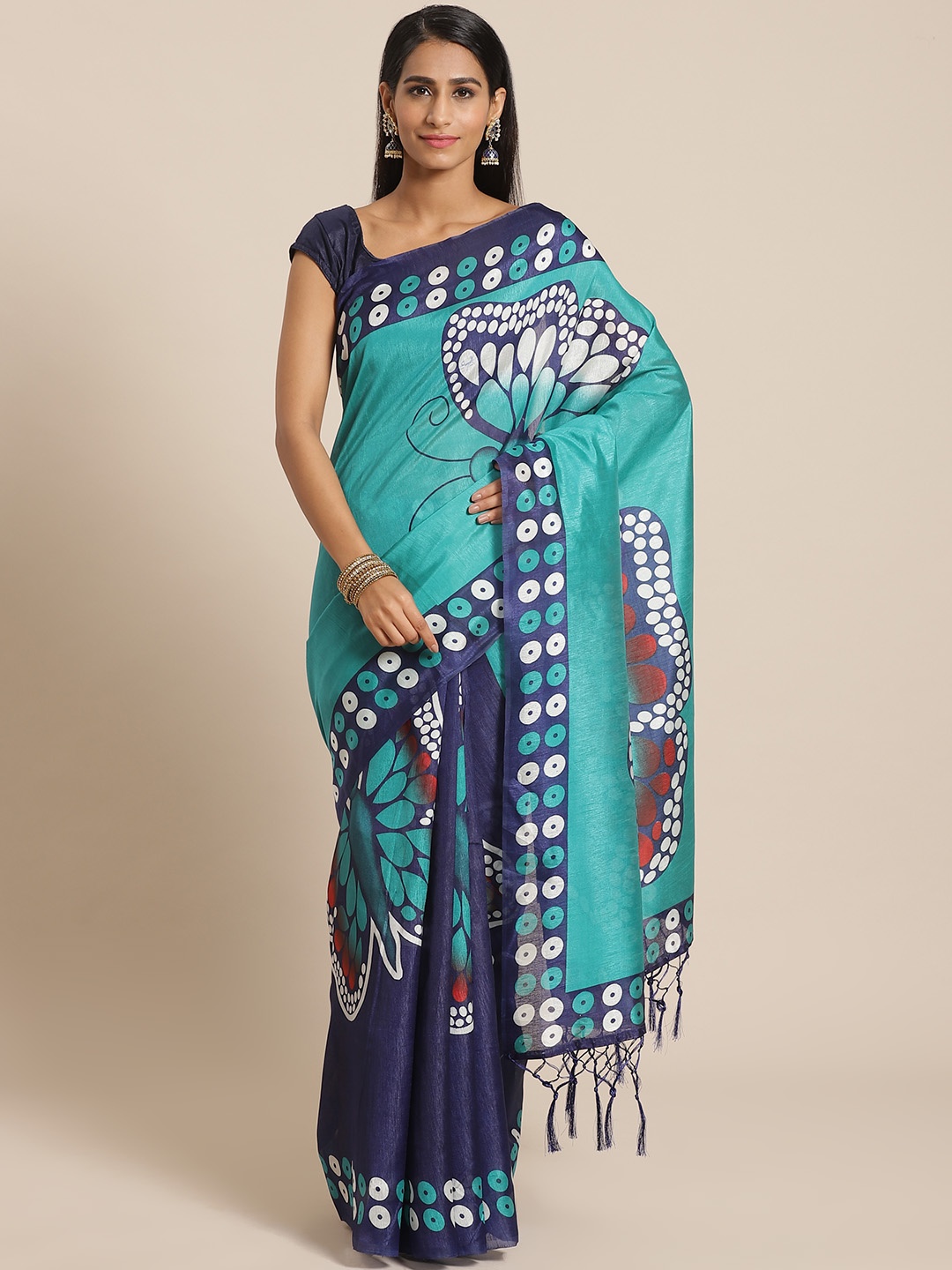 

KALINI Blue & White Printed Saree