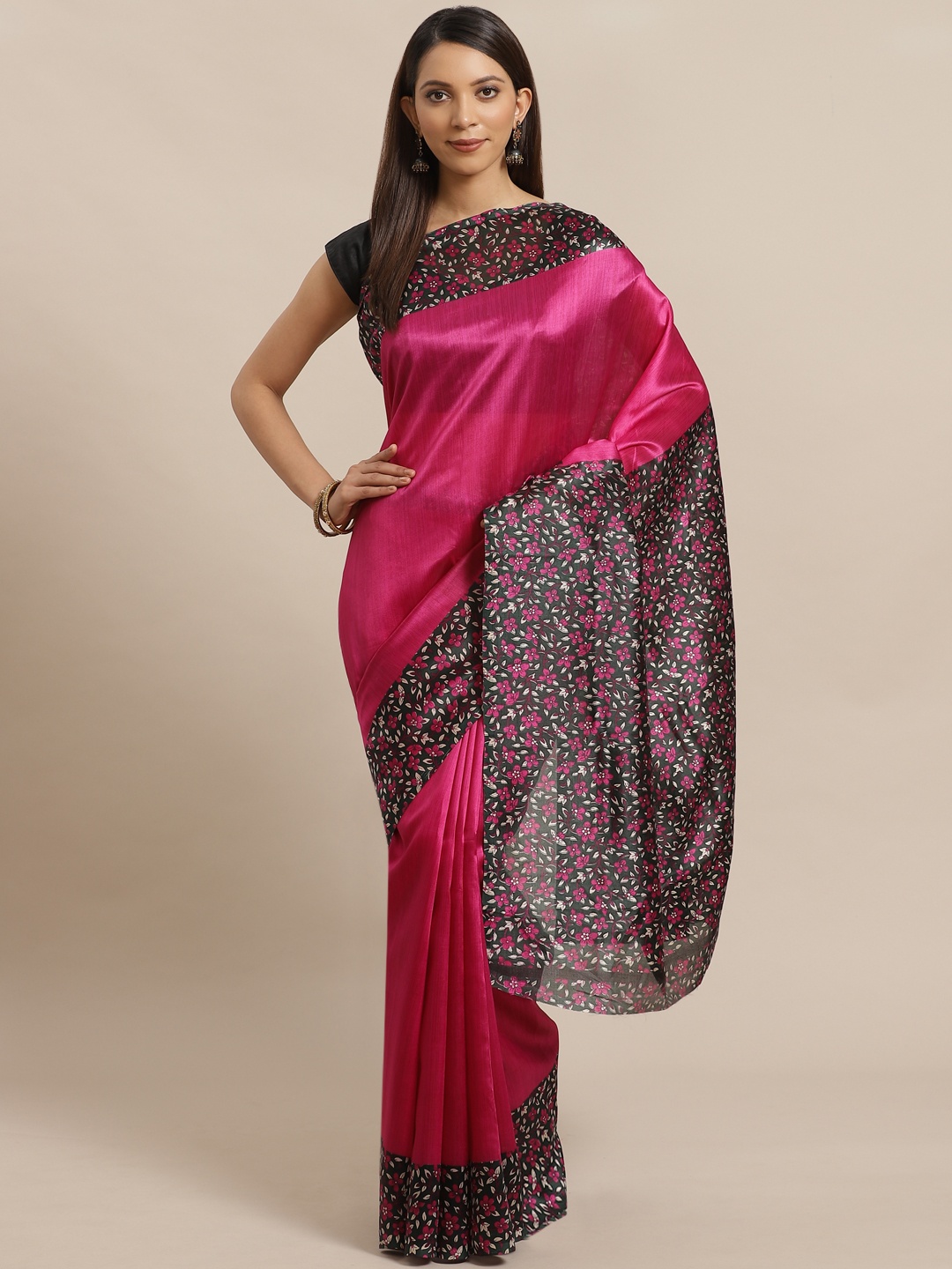 

KALINI Pink & Black Solid Saree