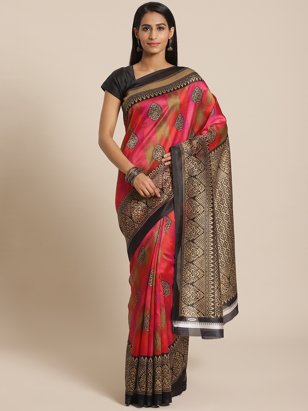 

KALINI Red & Beige Printed Mysore Silk Saree