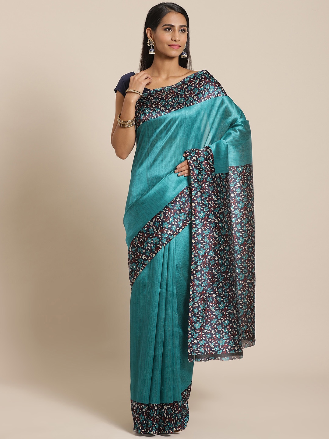 KALINI Blue & Purple Floral Printed Saree