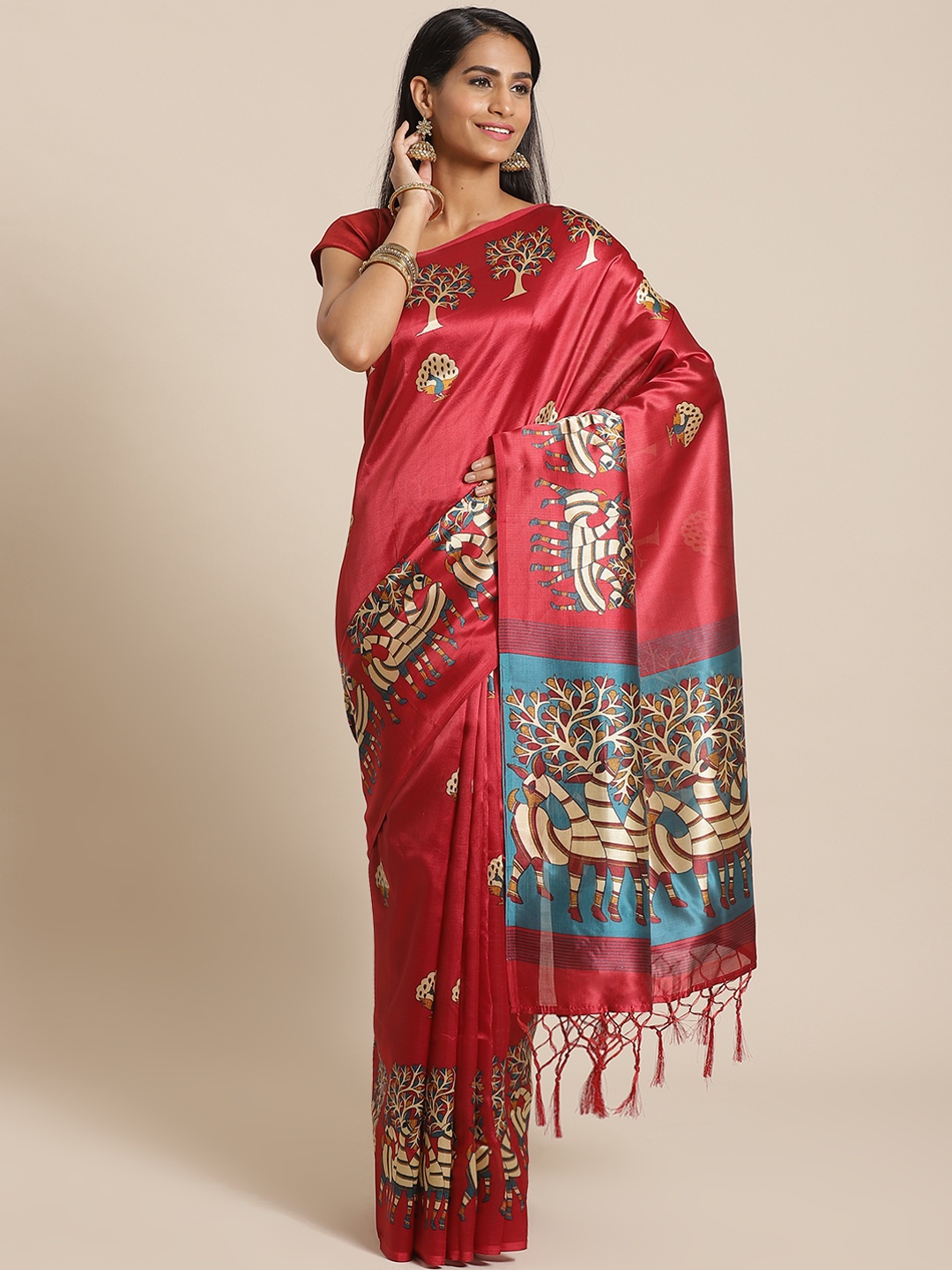 

KALINI Red & Magenta Printed Saree