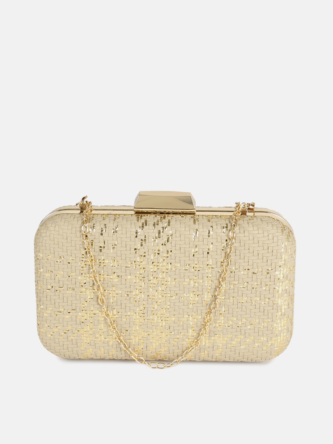 

DressBerry Beige & Gold-Toned Textured Box Clutch