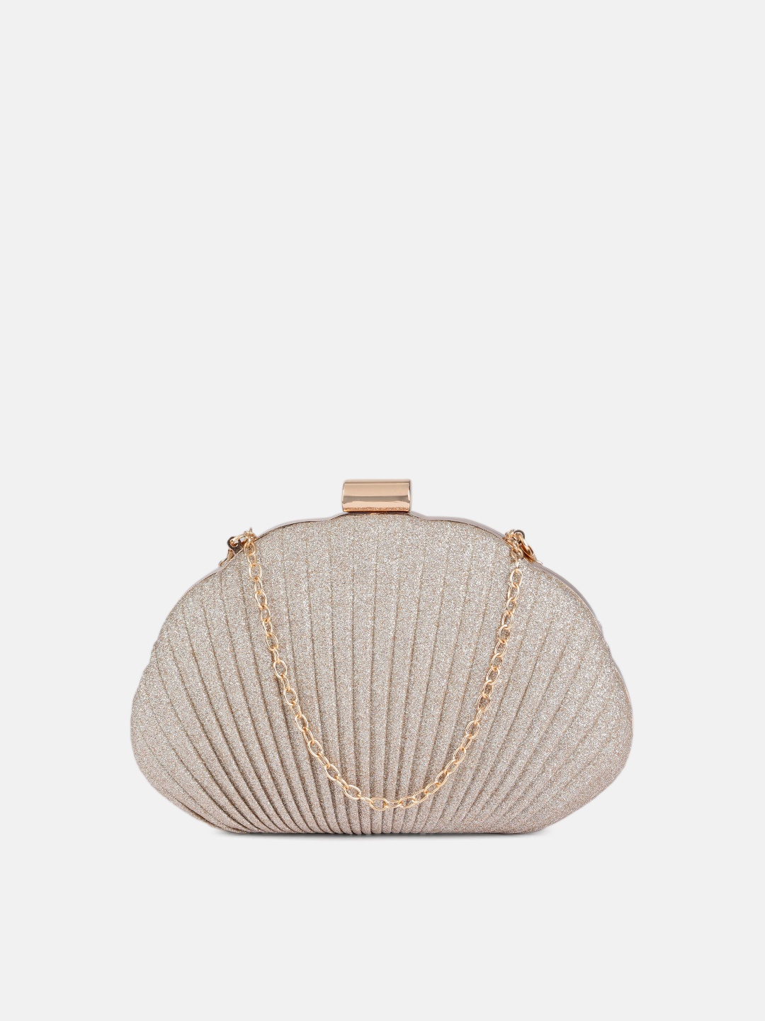 

DressBerry Champagne Textured Half Moon Clutch