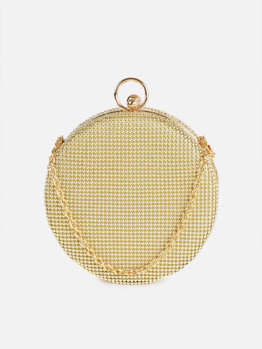 

DressBerry Gold-Toned Embellished Box Clutch with Chain Strap