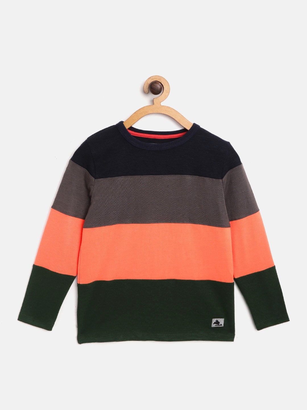 

Cherry Crumble Boys Coral Orange & Coffee Brown Colourblocked Round Neck T-shirt