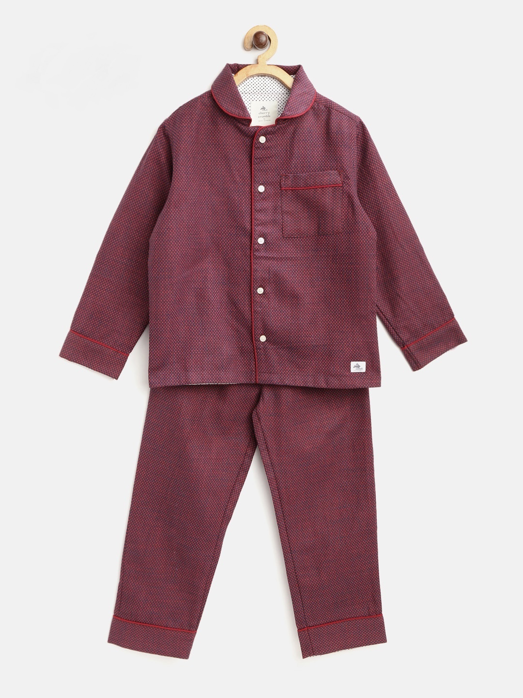 

Cherry Crumble Kids Red & Navy Blue Checked Night Suit