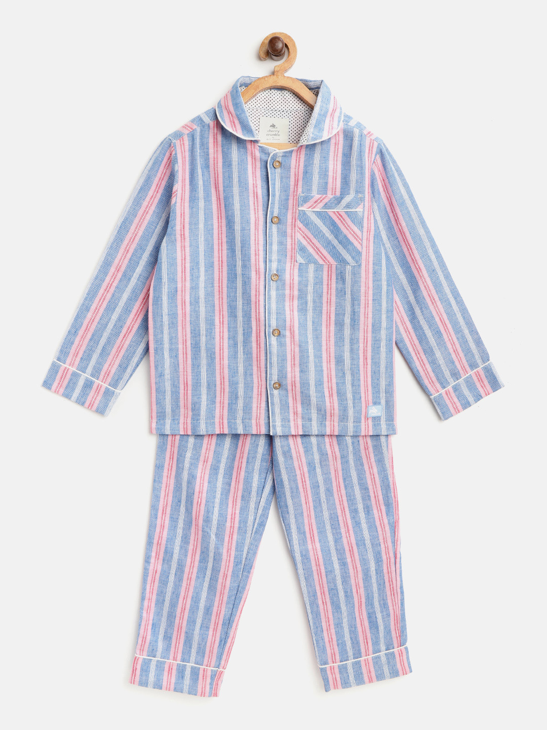 

Cherry Crumble Kids Blue & Pink Striped Night suit