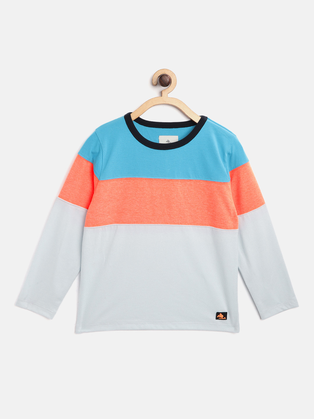 

Cherry Crumble Boys Blue & Coral Orange Colourblocked Round Neck T-shirt