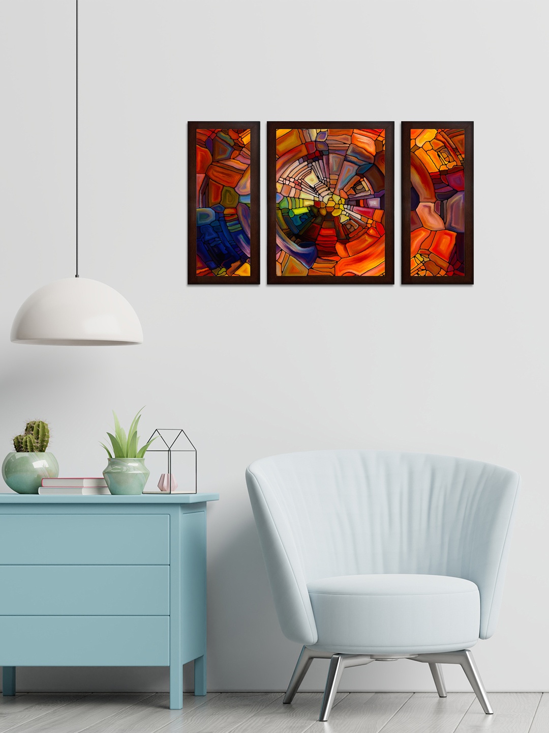 

WENS Set of 3 Blue & Red Modern Art MDF Wall Arts