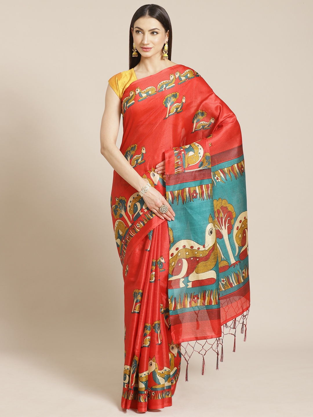 

Mitera Red & Beige Printed Saree