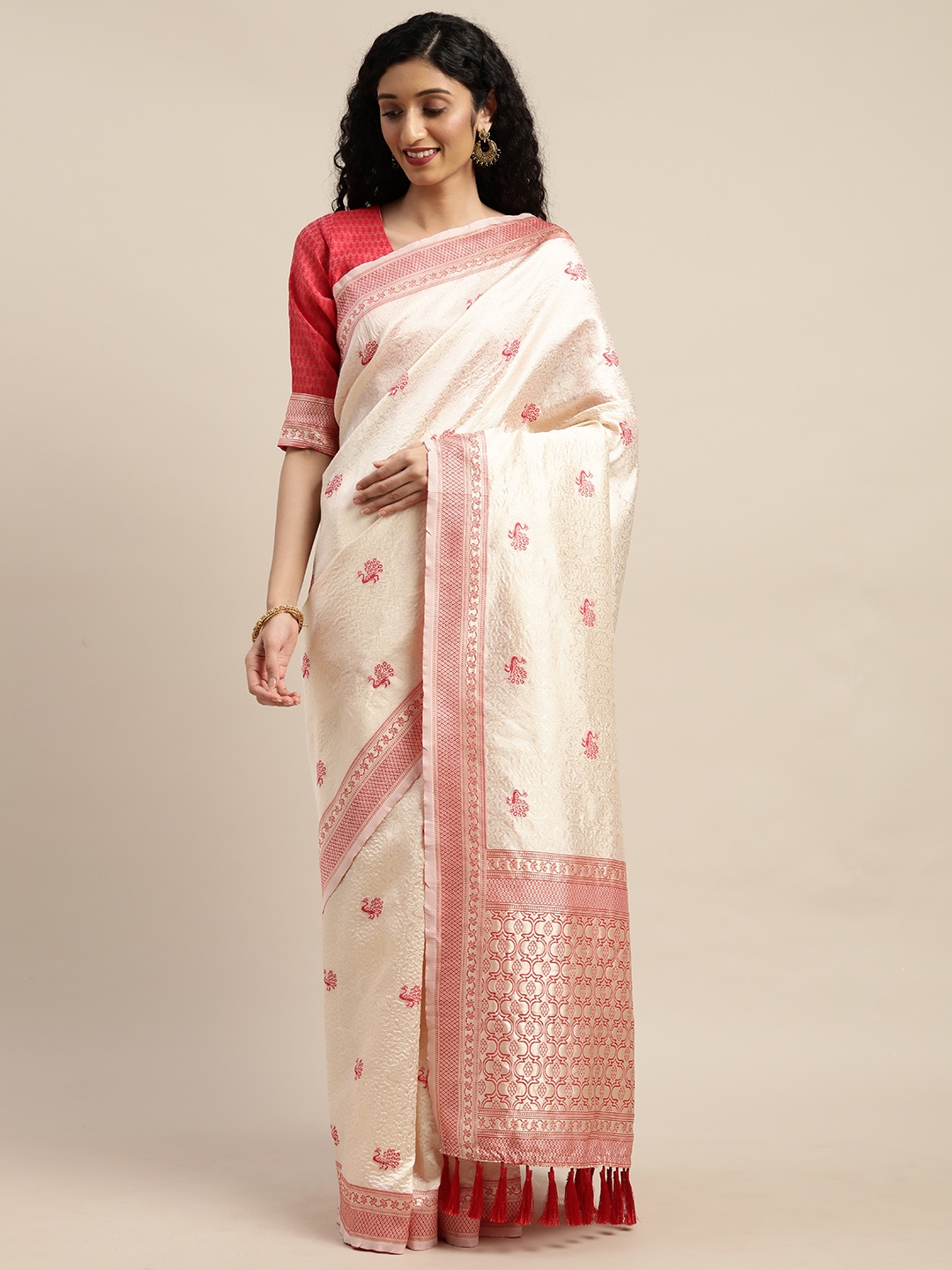 

Om Shantam Sarees Pink & Cream-Coloured Art Silk Woven Design Banarasi Saree
