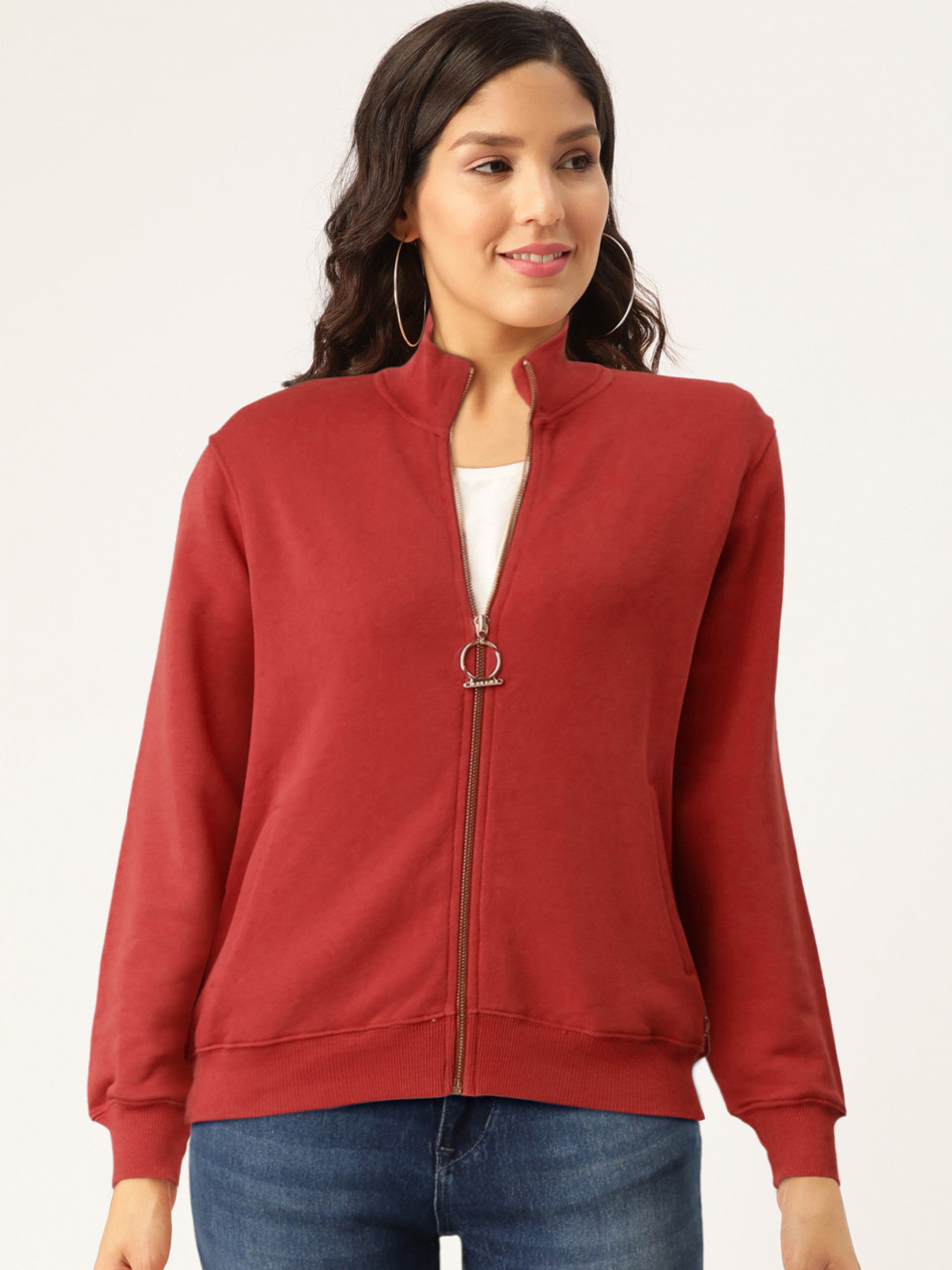

Madame Women Maroon Solid Sweatshirt