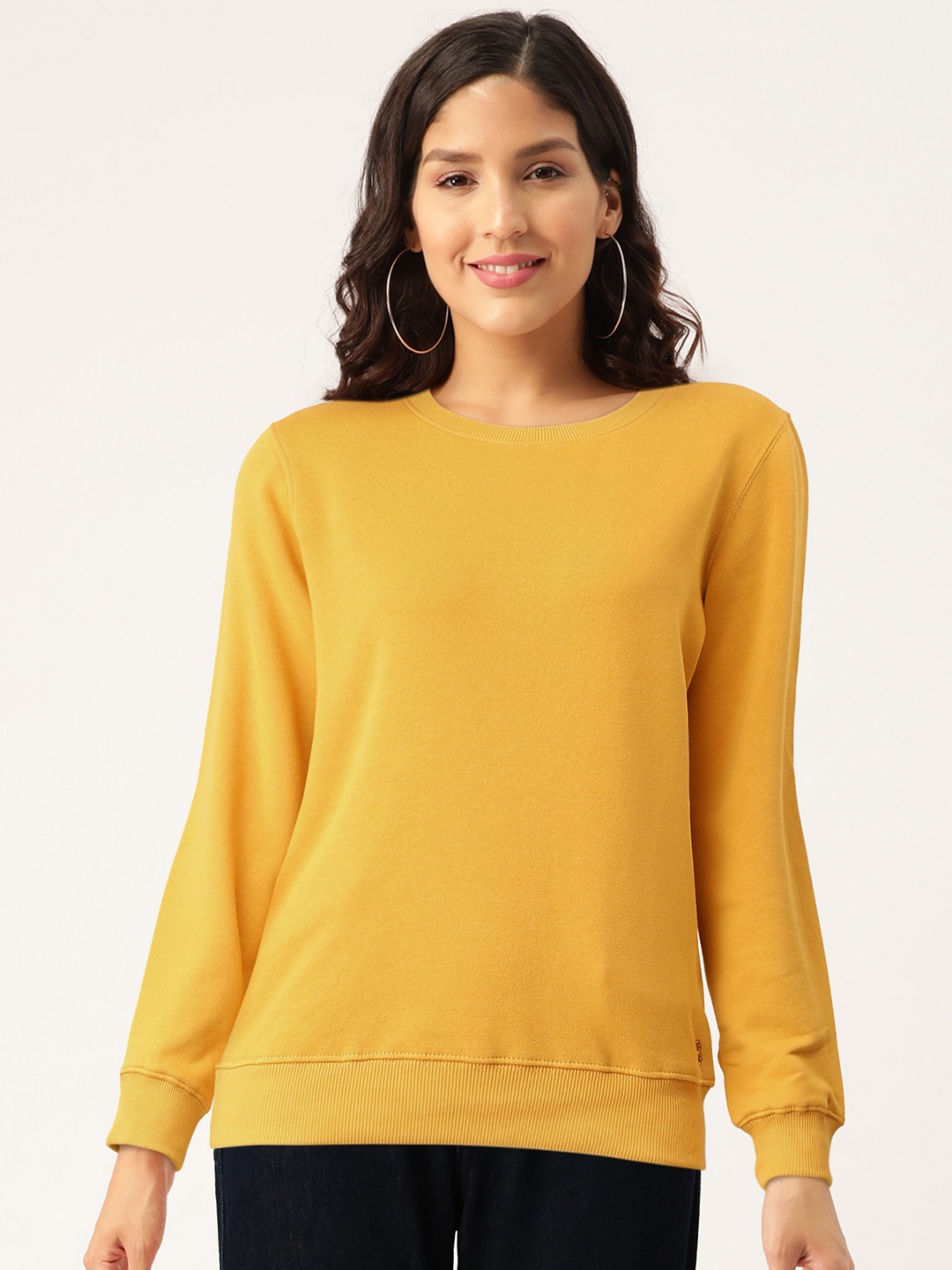 

Madame Women Mustard Yellow Solid Sweatshirt