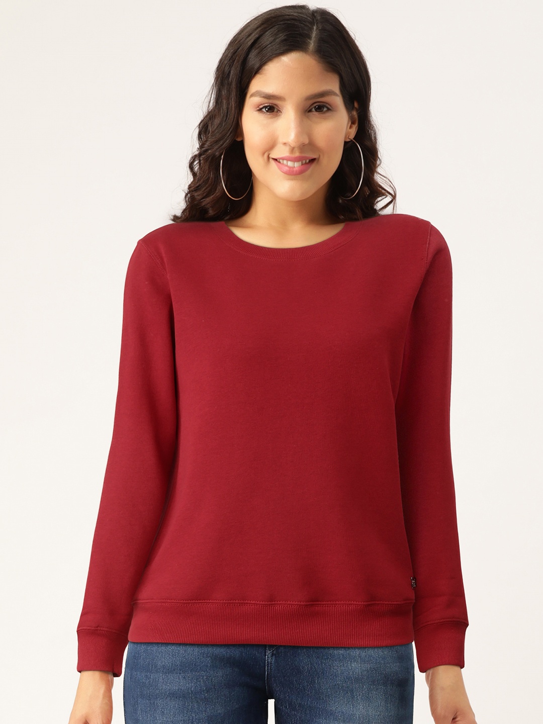 

Madame Women Maroon Solid Sweatshirt