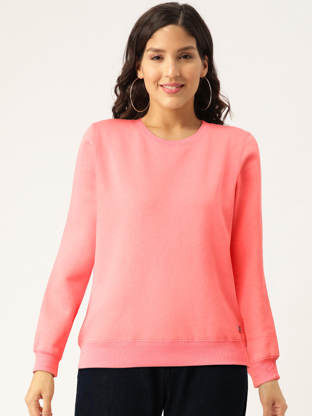 

Madame Women Pink Solid Sweatshirt