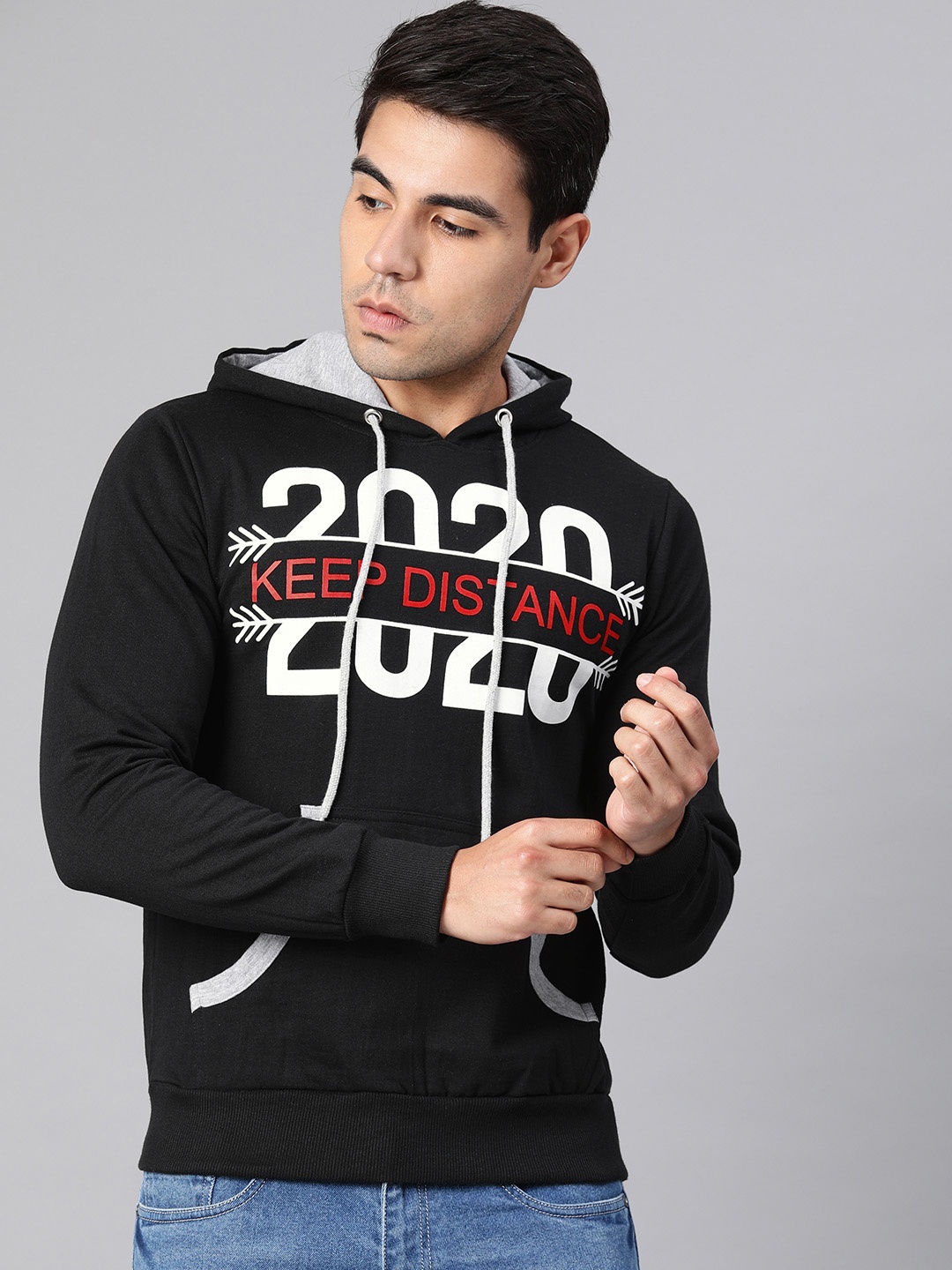 

zebu Men Black Printed Hooded Sweatshirt