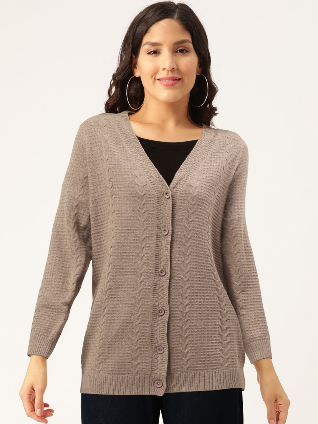 

Duke Women Taupe Self-Design Cardigan