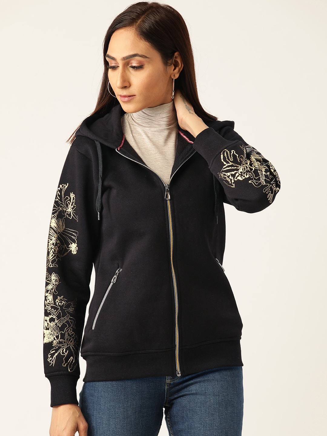 

Duke Women Black Solid Hooded Sweatshirt