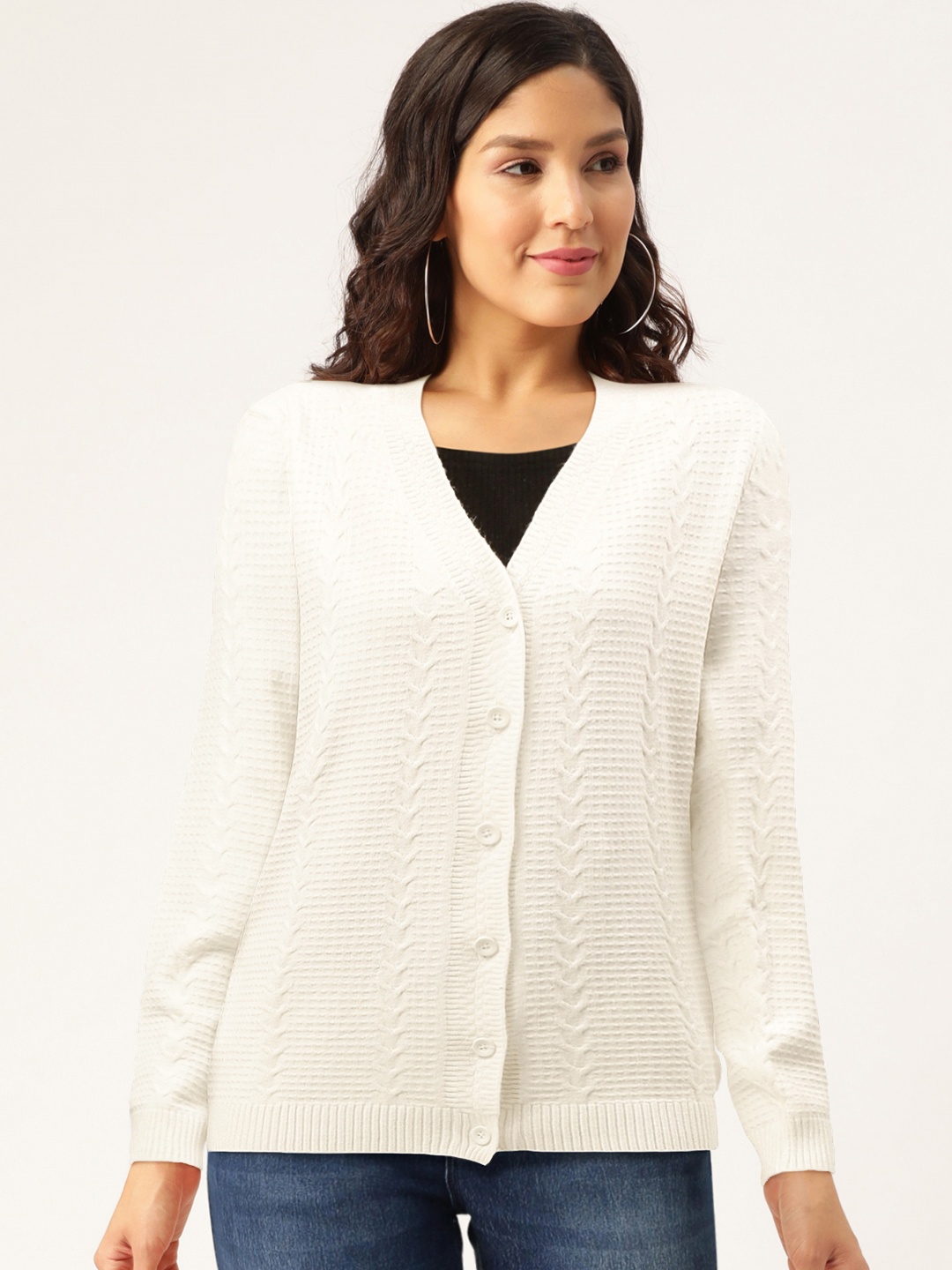 

Duke Women White Self-Design Cardigan