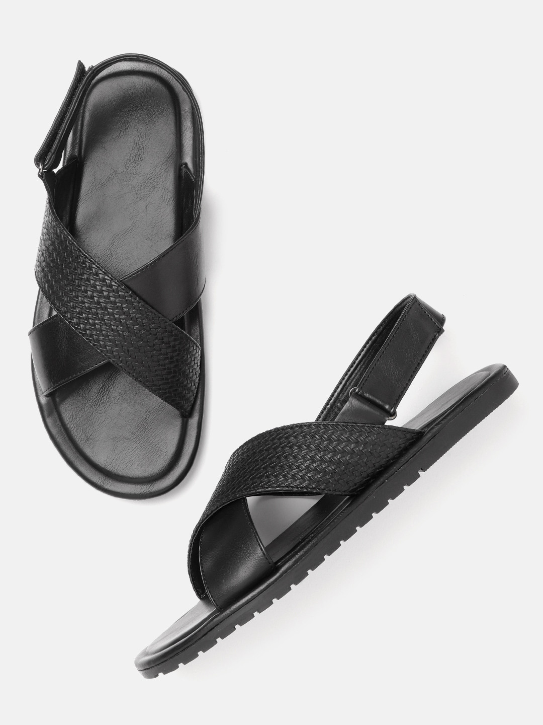 

Roadster Men Black Basket Weave Textured Comfort Sandals