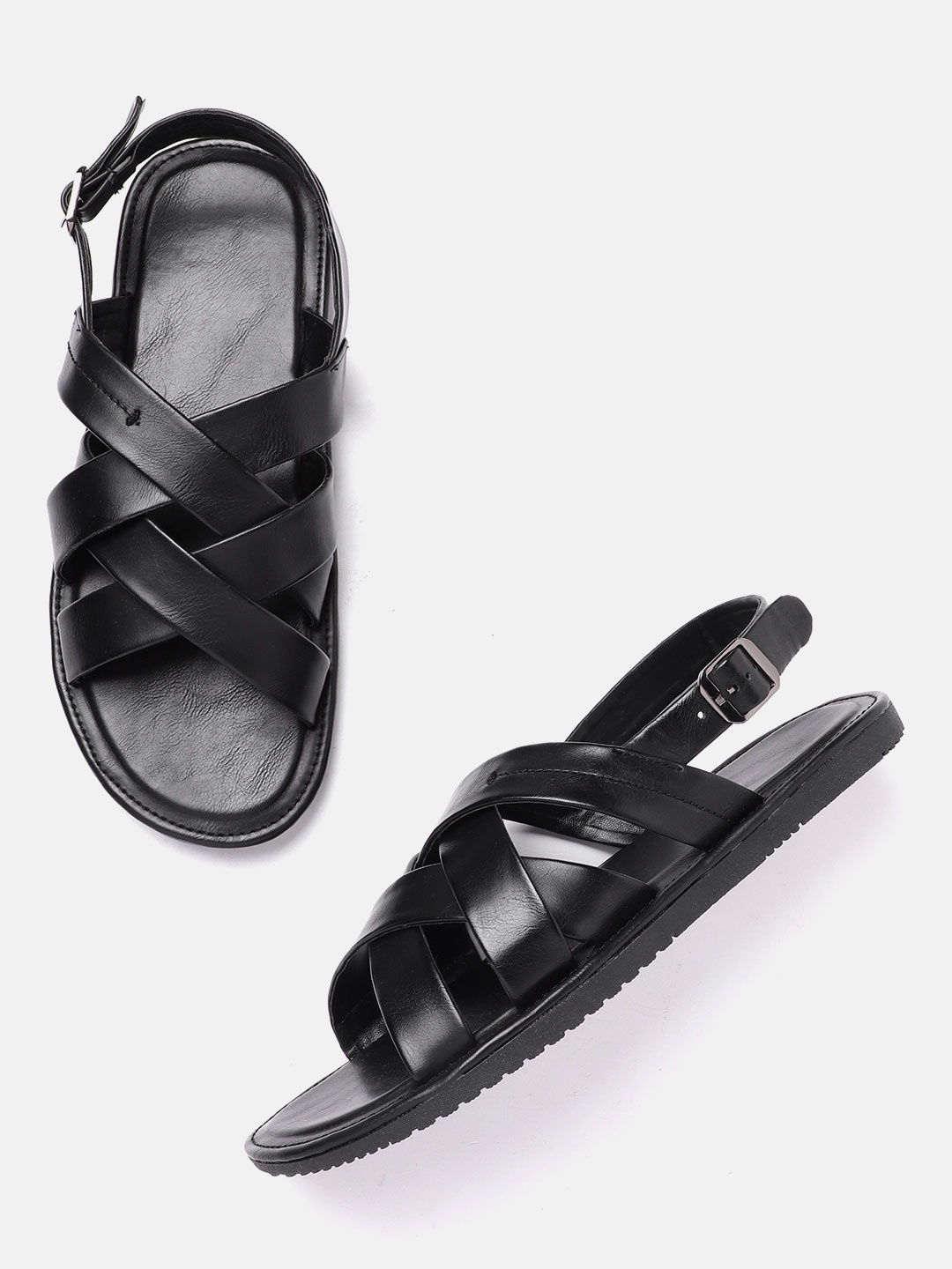 

Roadster Men Black Solid Criss Cross Open Toe Comfort Sandals
