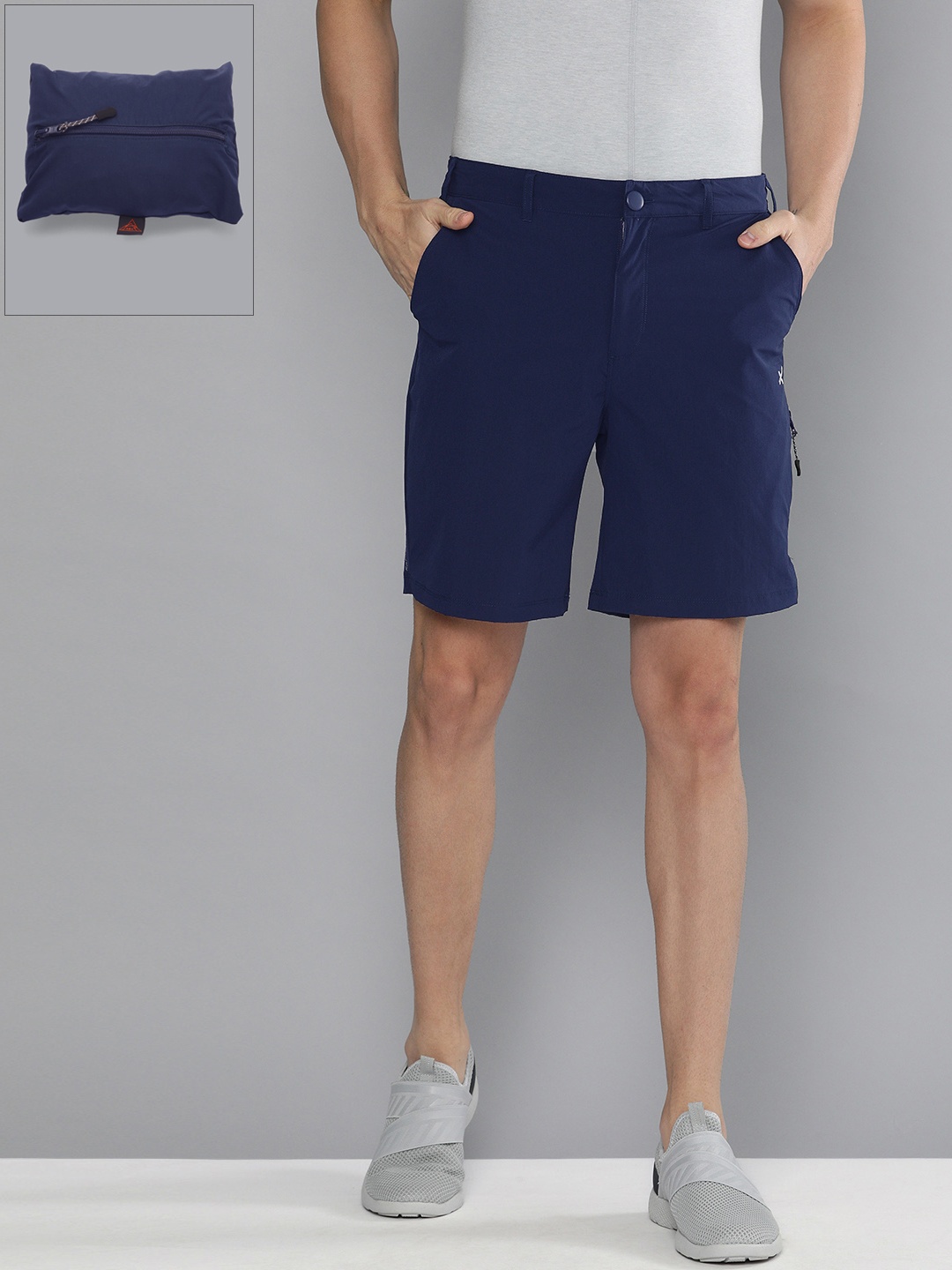 

HRX by Hrithik Roshan Men Navy Blue Solid Regular Fit Packable Shorts