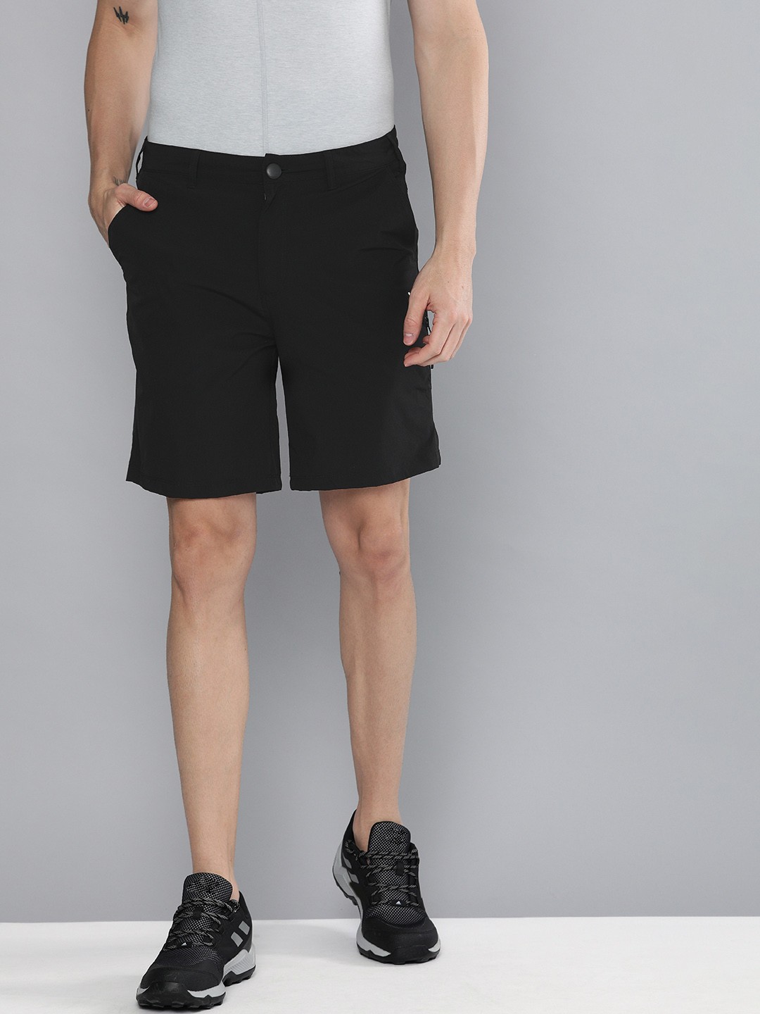 

HRX by Hrithik Roshan Men Black Solid Regular Fit Packable Shorts