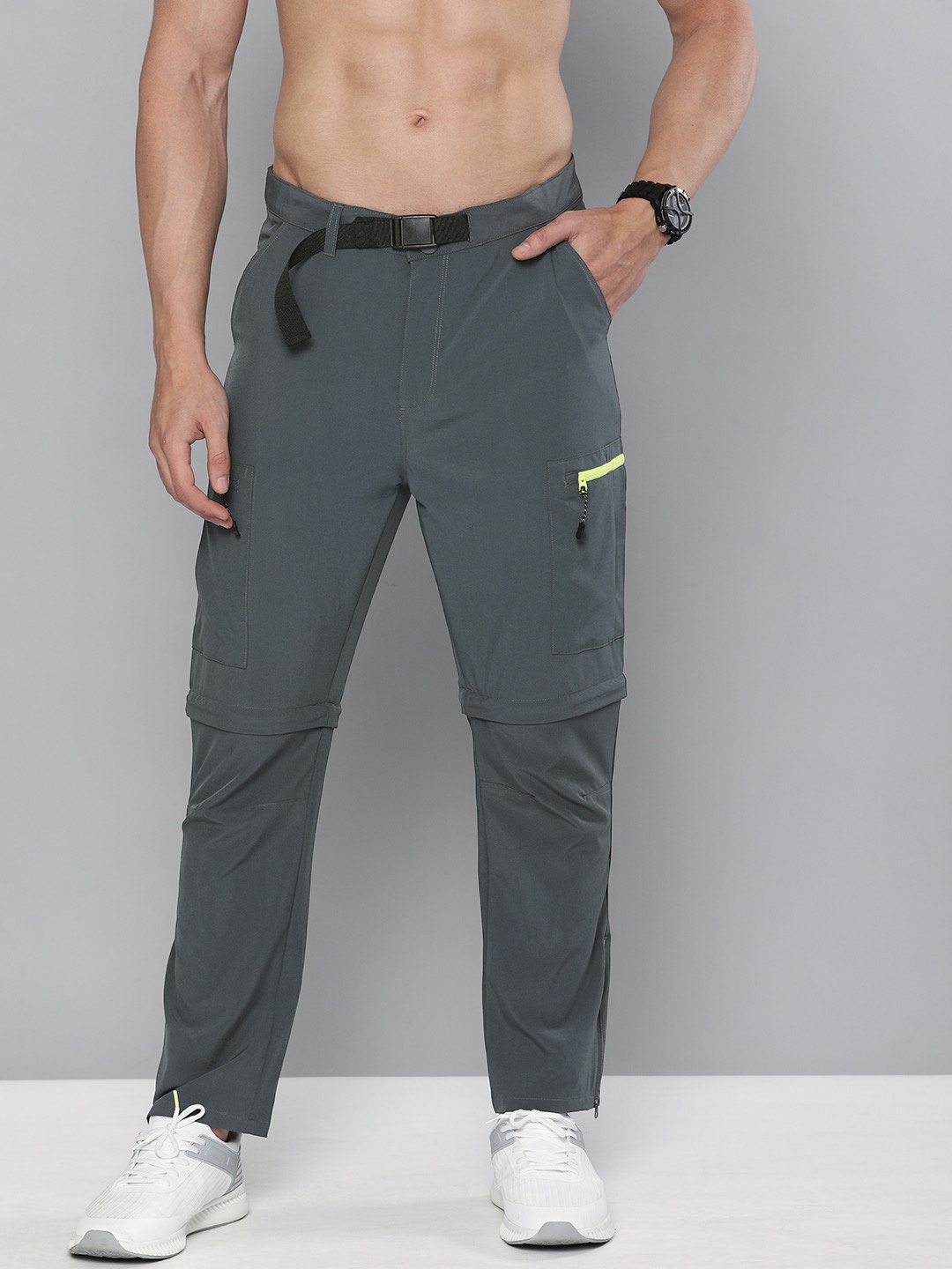 

HRX by Hrithik Roshan Men Grey Solid Convertible Trousers