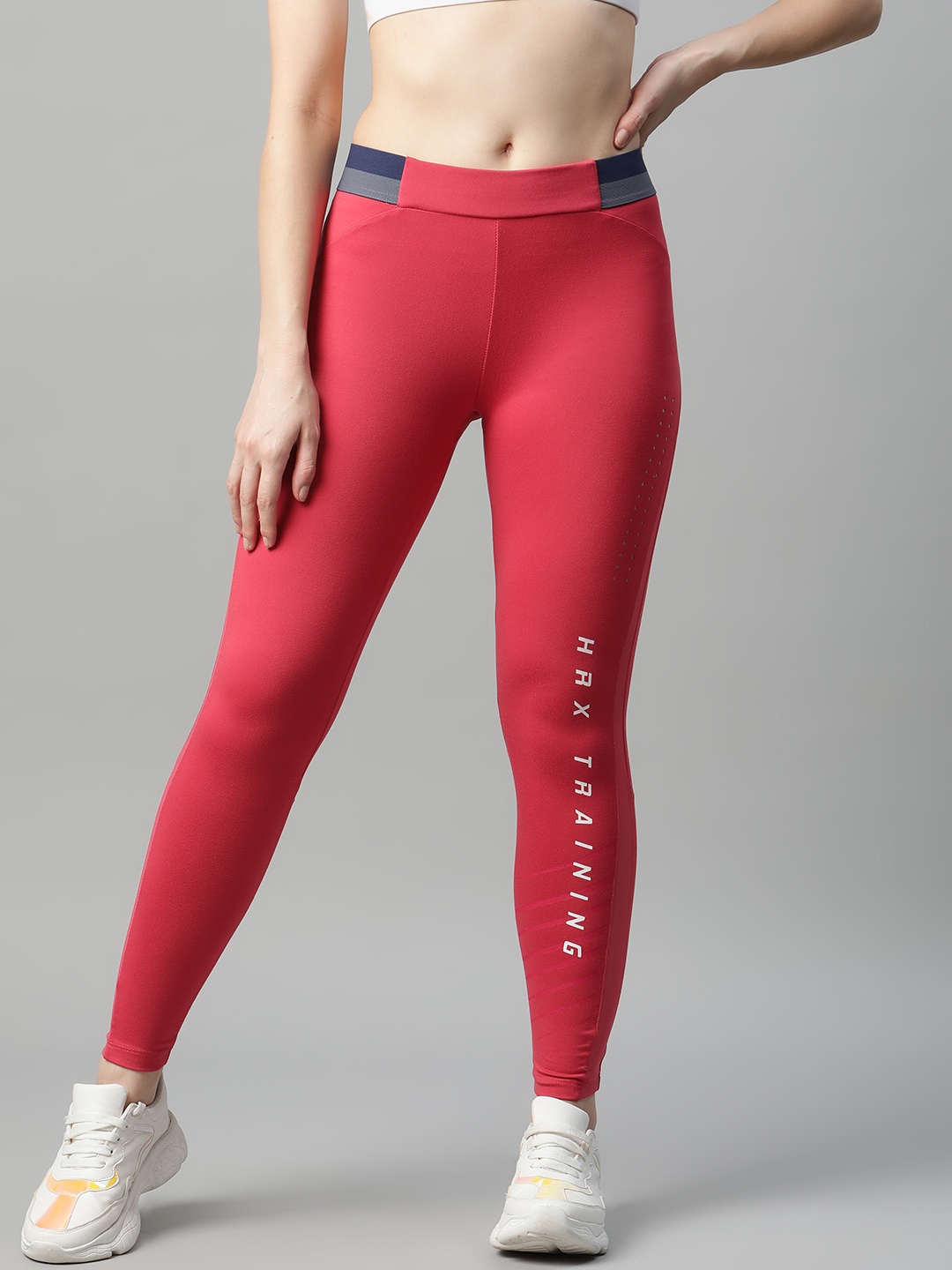 

HRX by Hrithik Roshan Women Clarel Red Printed Detail Training Tights, Coral
