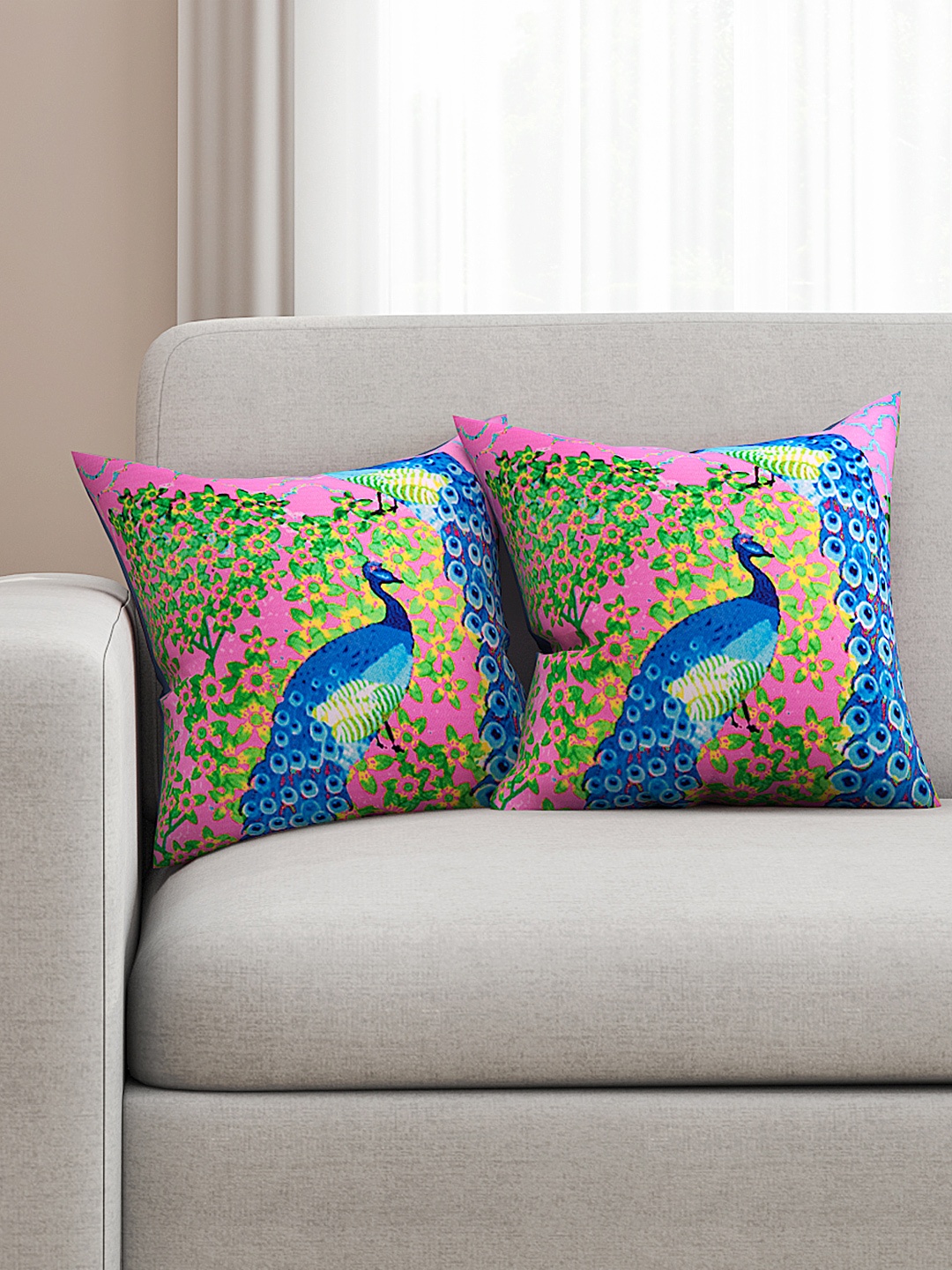 

SEJ by Nisha Gupta Pink Set of 2 16'' x 16'' Square Cushion Covers