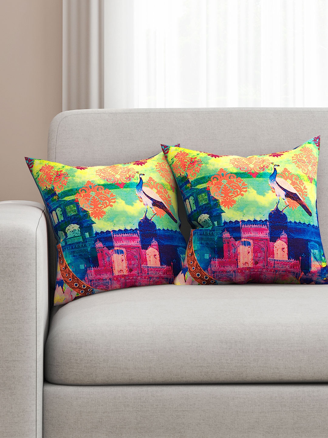 

SEJ by Nisha Gupta Multicoloured Set of 2 16'' x 16'' Square Cushion Covers, Multi