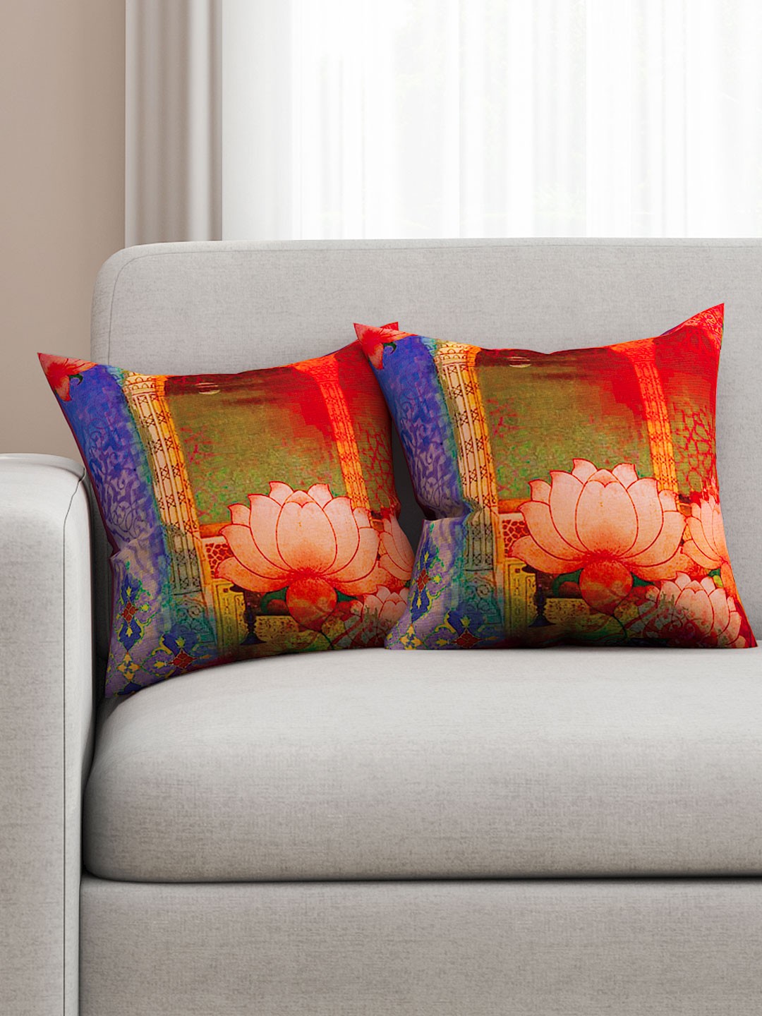 

SEJ by Nisha Gupta Multicoloured Set of 2 16'' x 16'' Square Cushion Covers, Multi