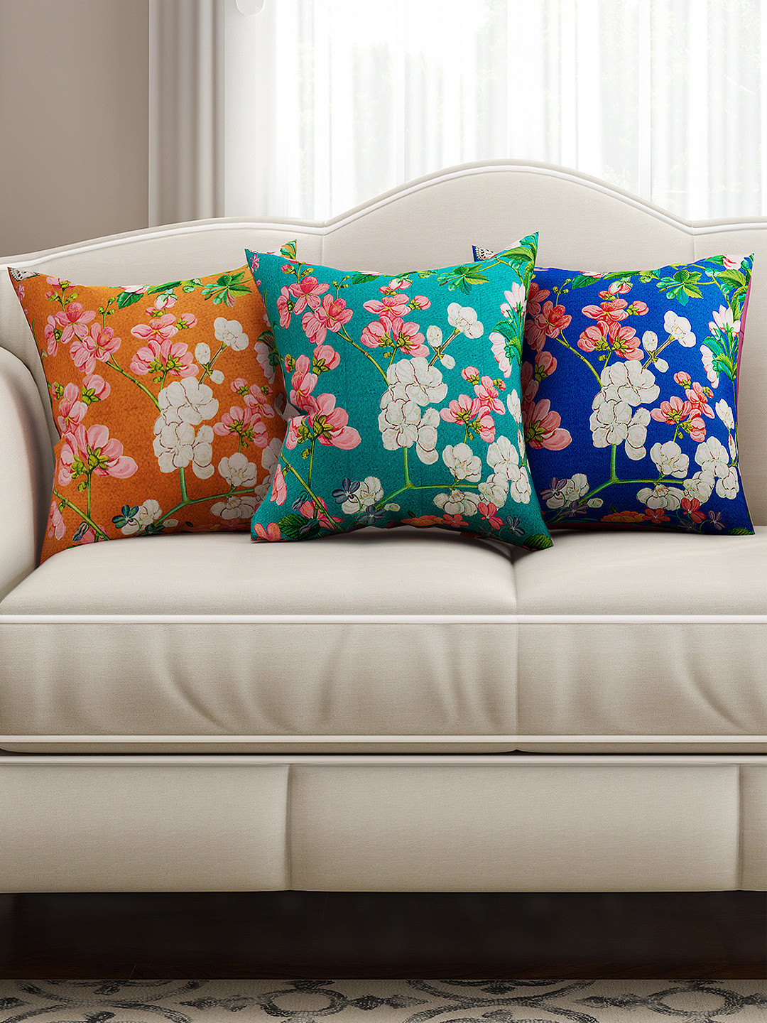 

SEJ by Nisha Gupta Multicoloured Set of 3 16" x 16" Square Cushion Covers, Multi