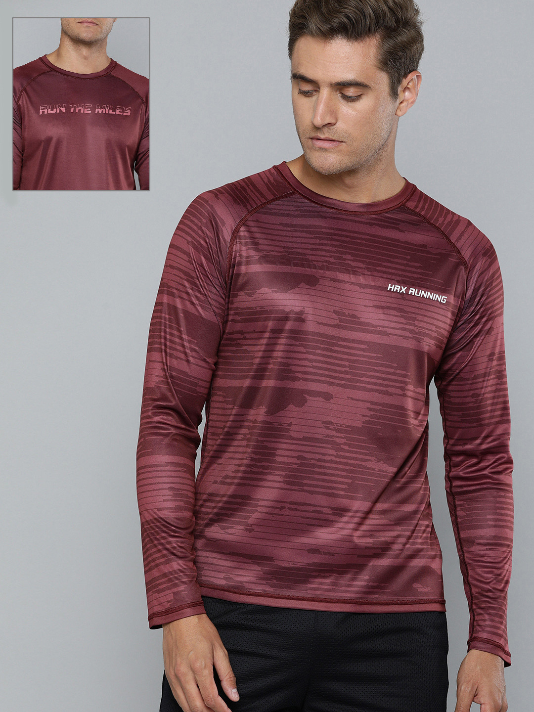 

HRX by Hrithik Roshan Men Maroon Printed Round Neck Reversible Running T-shirt