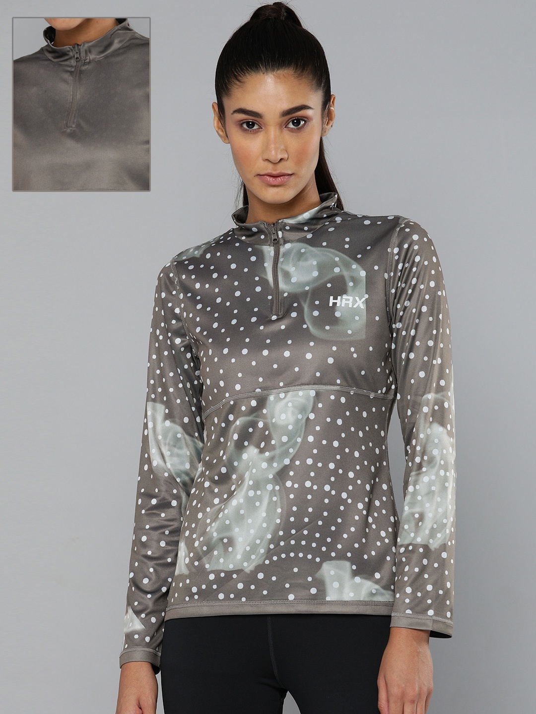 

HRX by Hrithik Roshan Women Grey Printed Reversible High Neck Running T-shirt