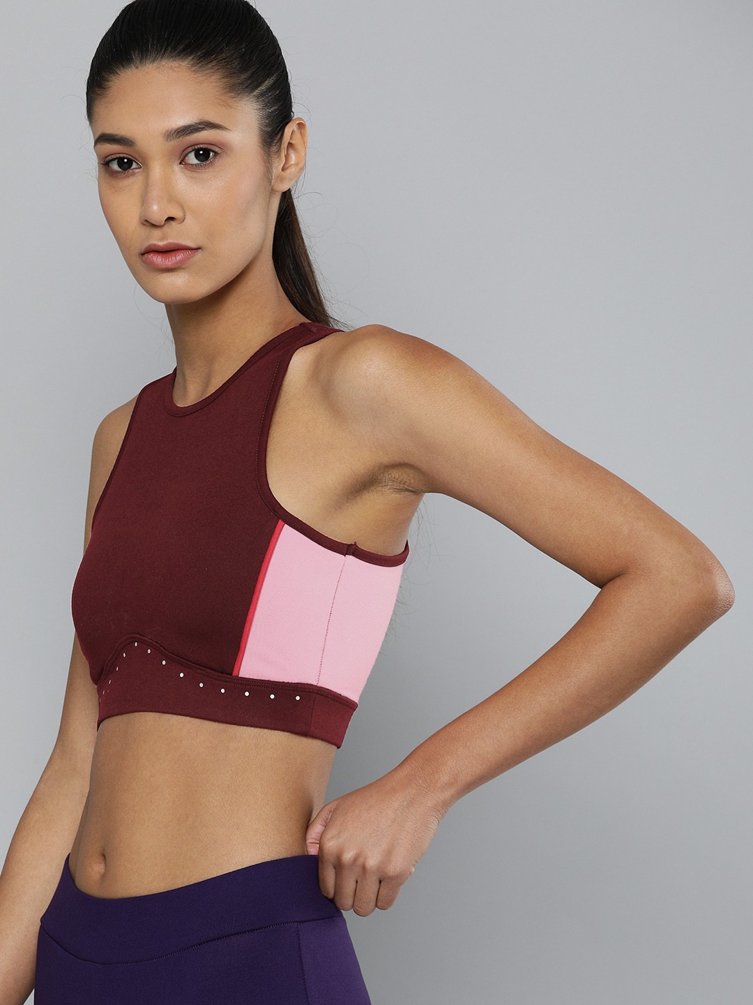

HRX by Hrithik Roshan Maroon & Pink Colourblocked Non-Wired Non Padded Running Bra