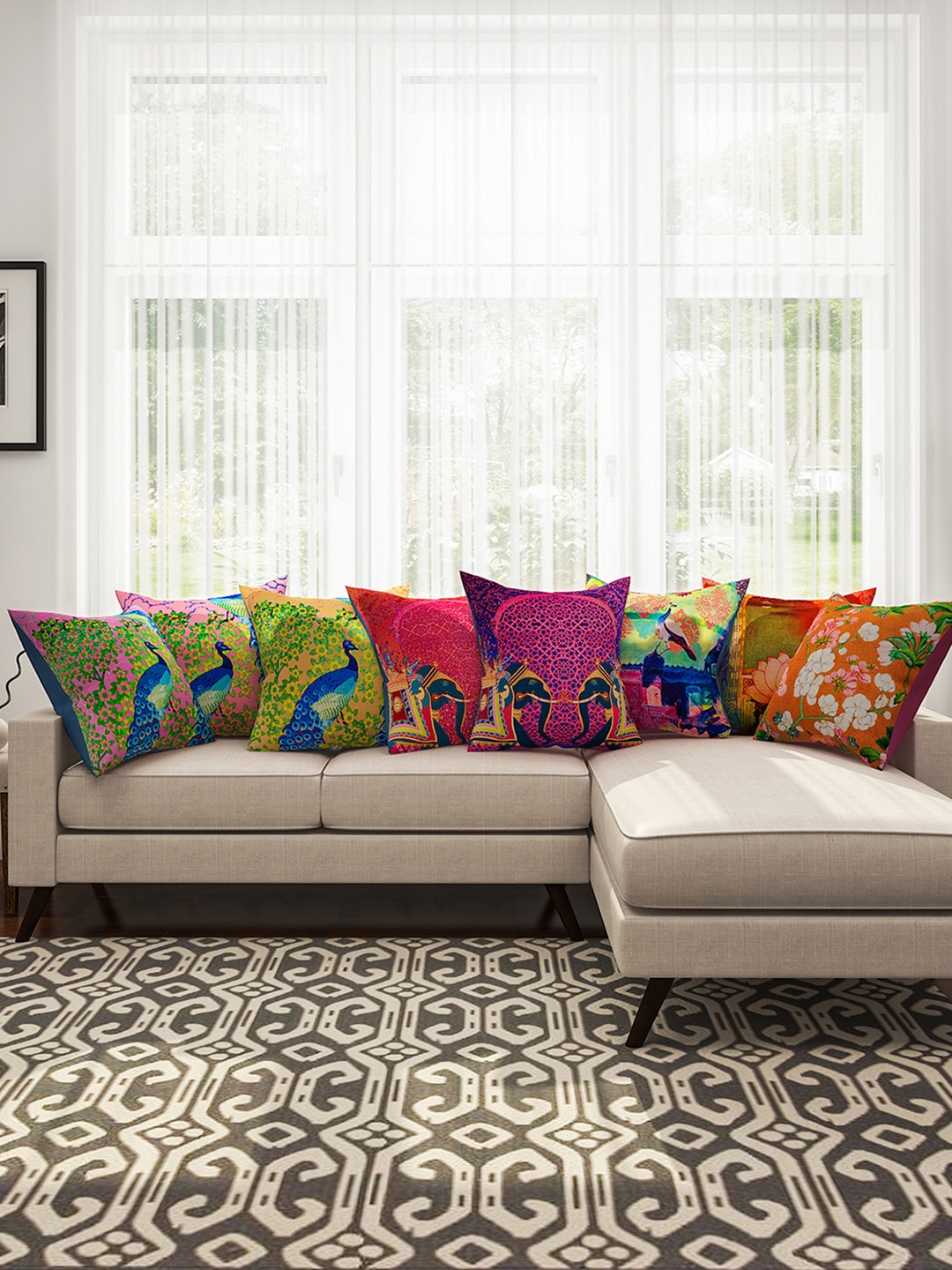 

SEJ by Nisha Gupta Multicoloured 16" x 16" Set of 8 Square Cushion Covers, Multi