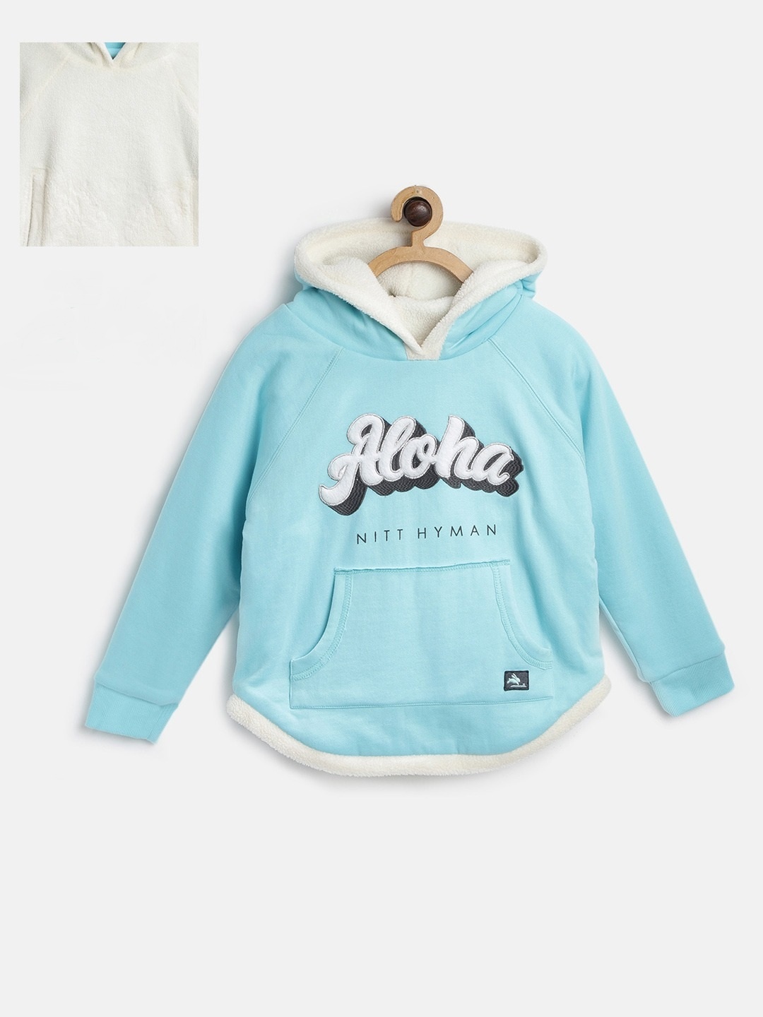 

Cherry Crumble Unisex Kids Turquoise Blue Printed Hooded Reversible Sweatshirt