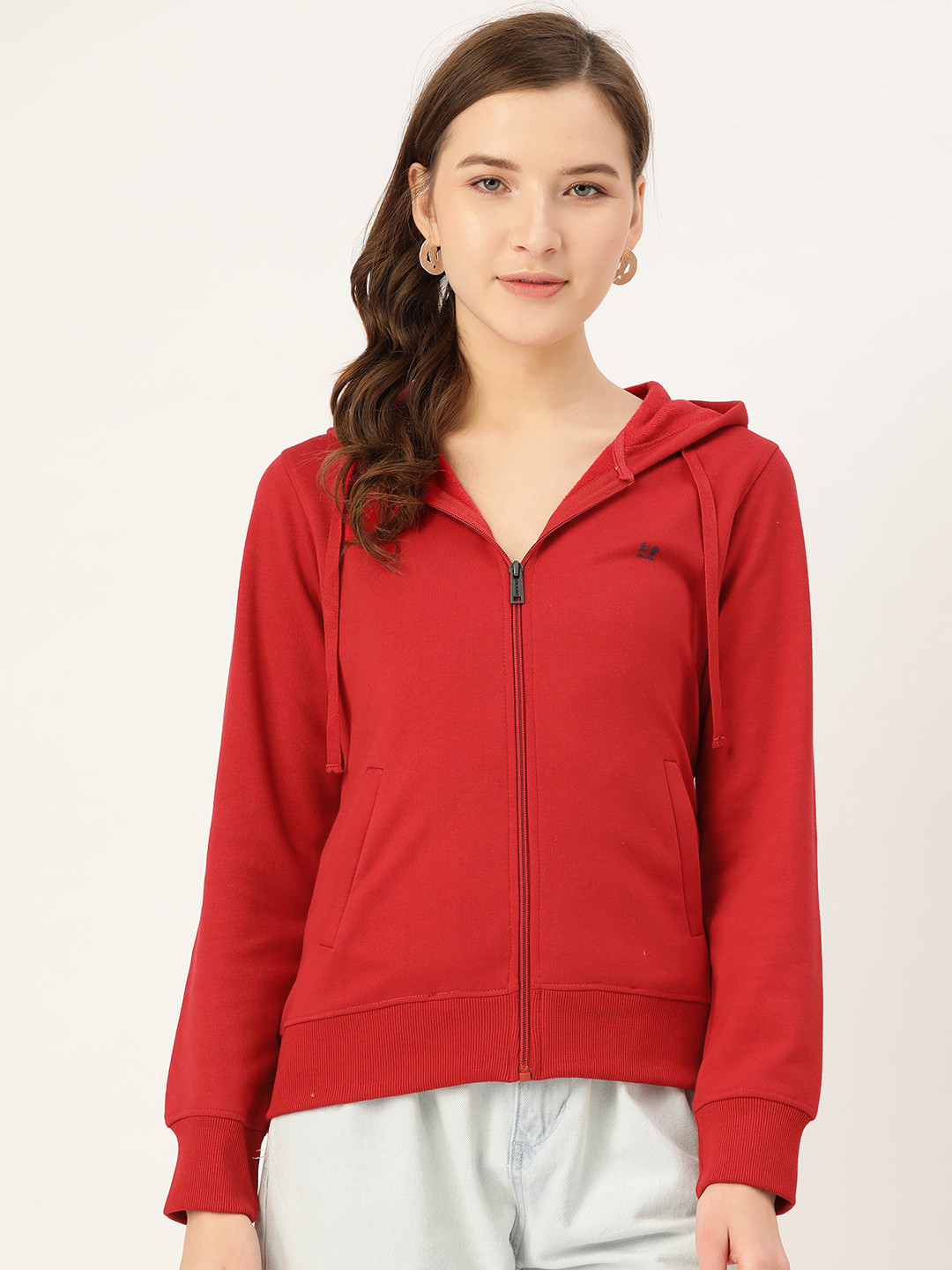

Okane Women Red Solid Hooded Sweatshirt