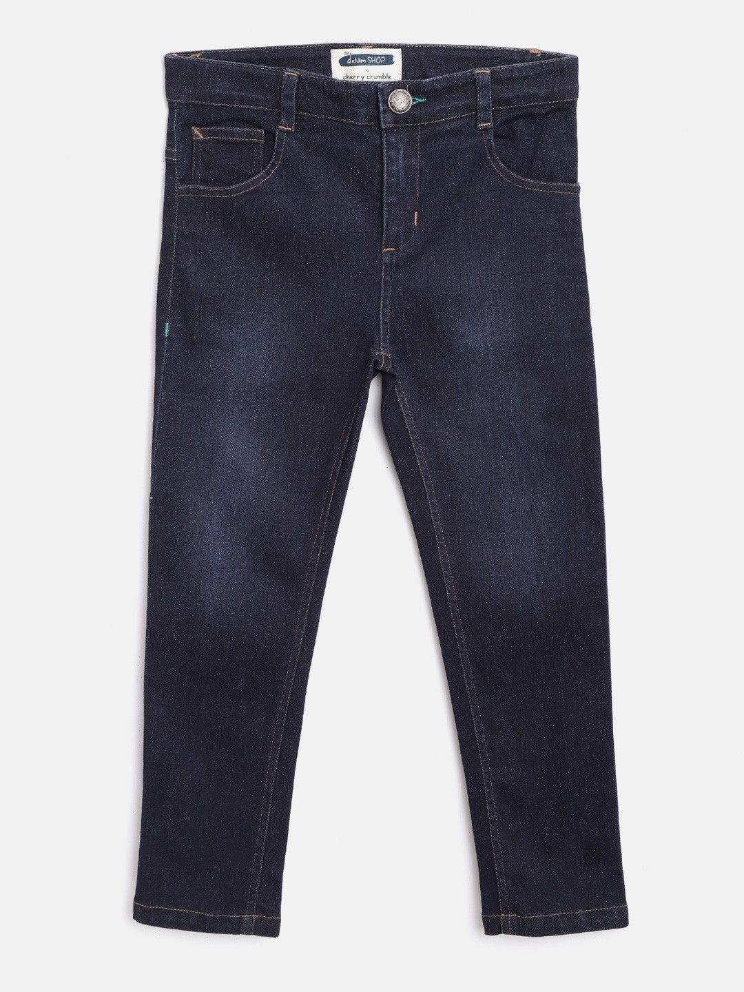 

Cherry Crumble Unisex Kids Navy Blue Regular Fit Faded Trousers