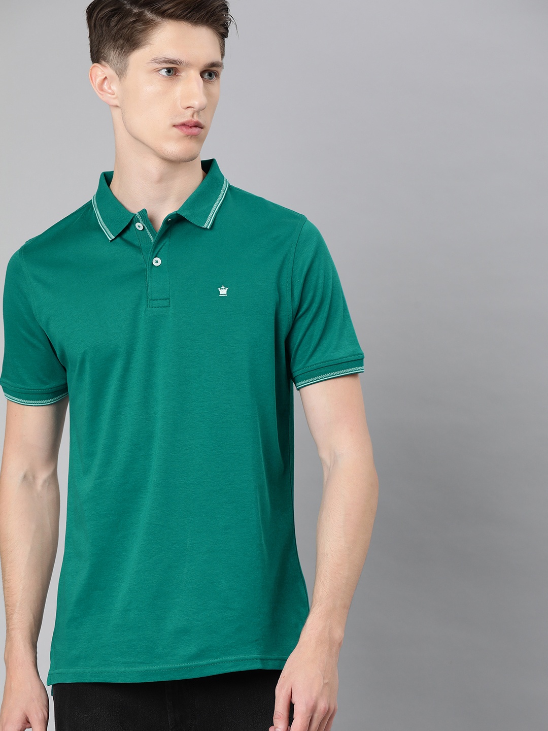 

Louis Philippe Men Green Solid Polo Collar Pure Cotton T-shirt