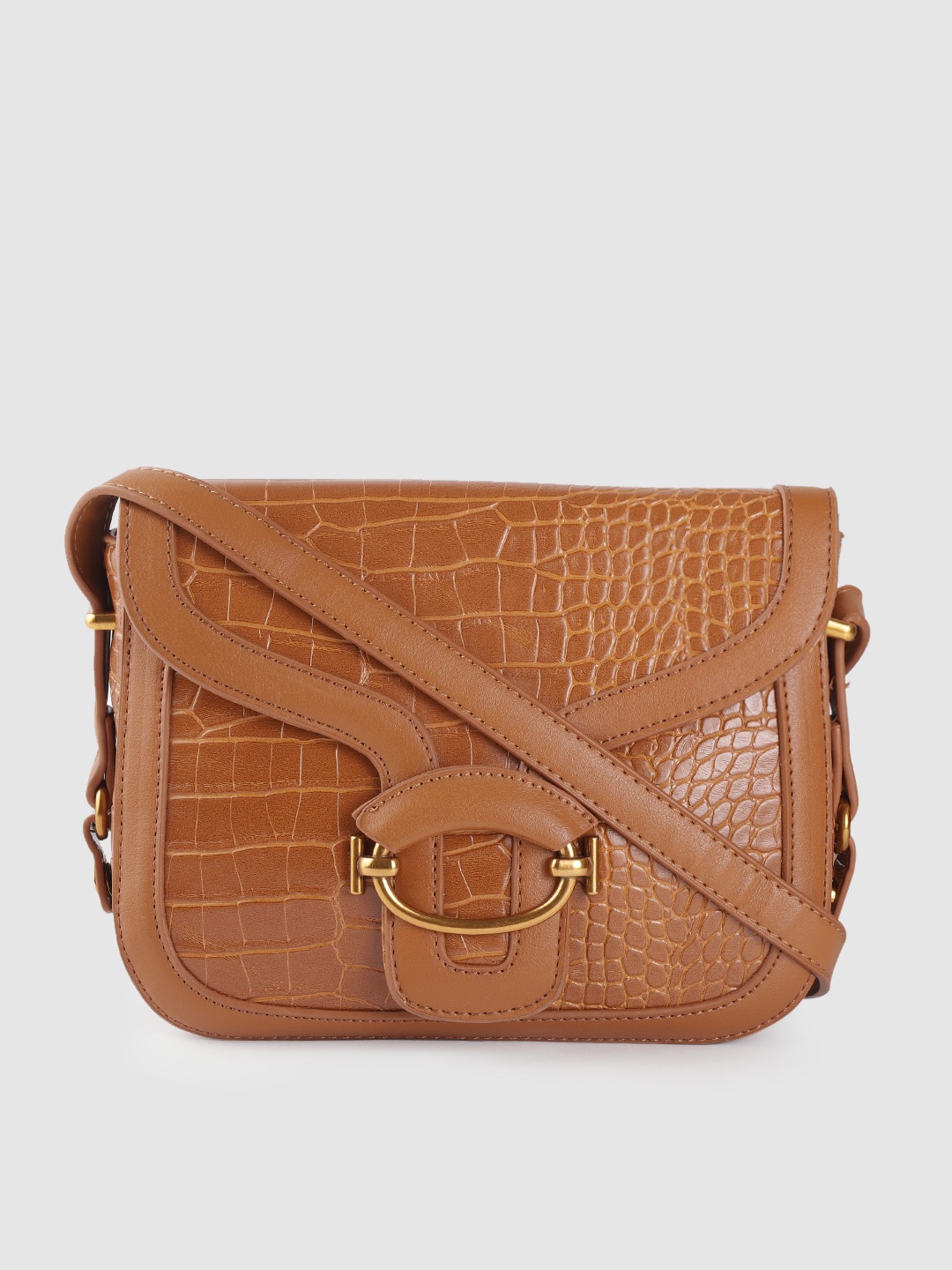 

Mast & Harbour Women Tan Brown Croc Textured Sling Bag