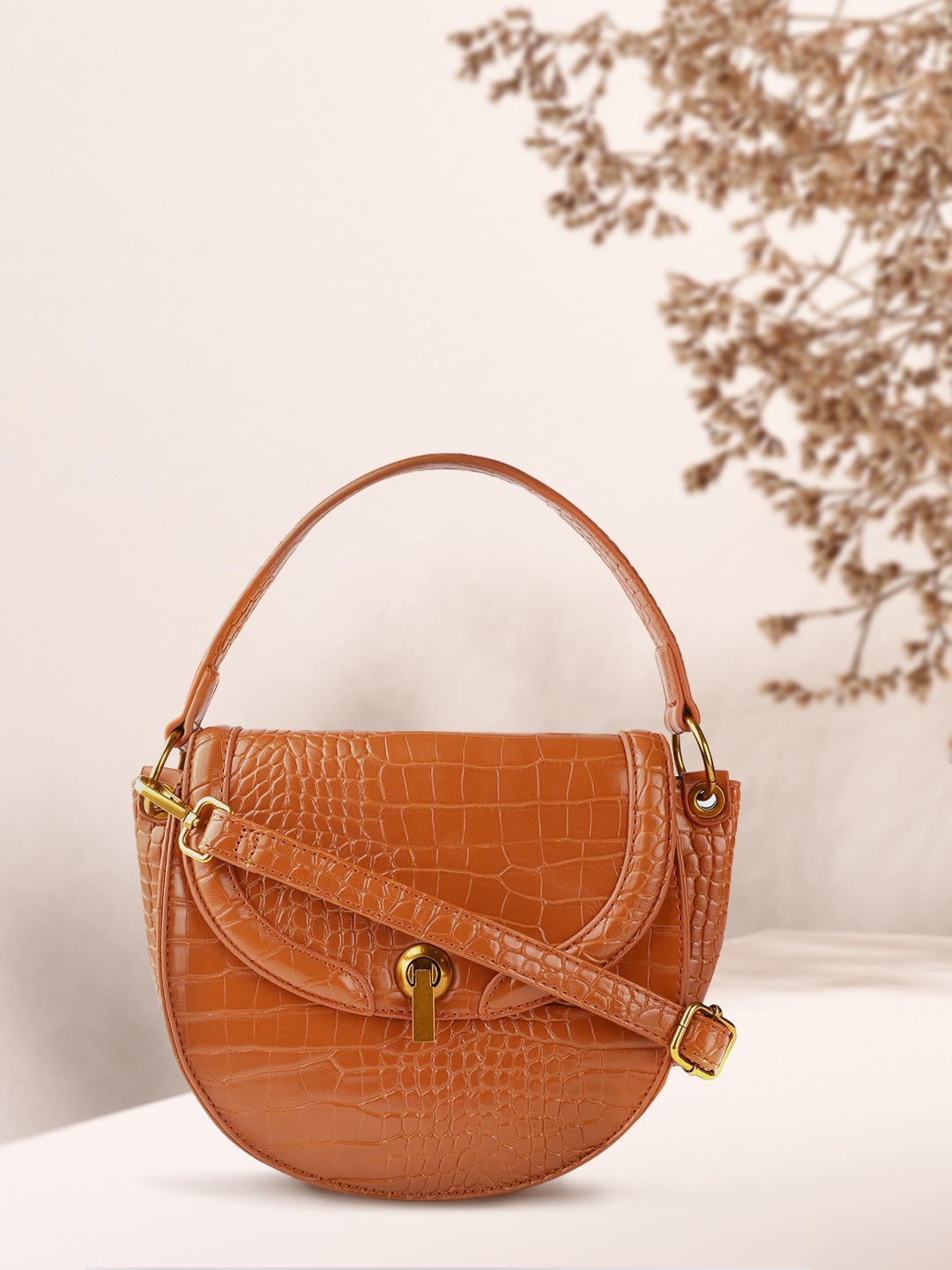 

Mast & Harbour Tan Brown Croc Textured Handheld Bag