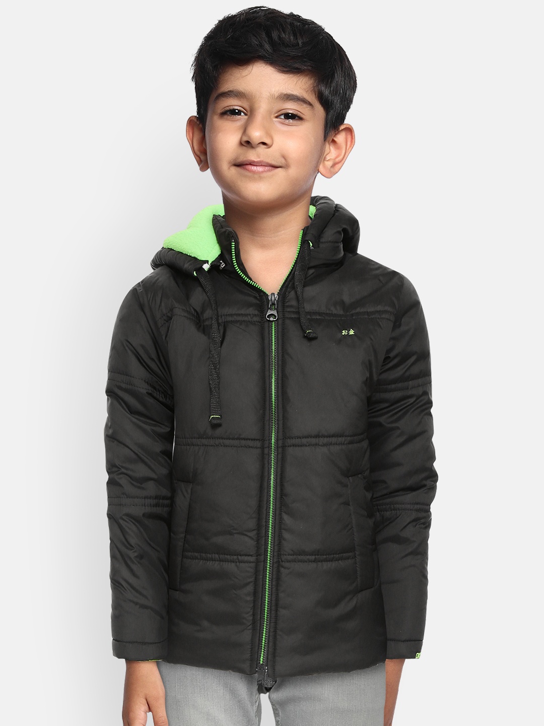 

Okane Boys Black Solid Padded Jacket with Detachable Hood