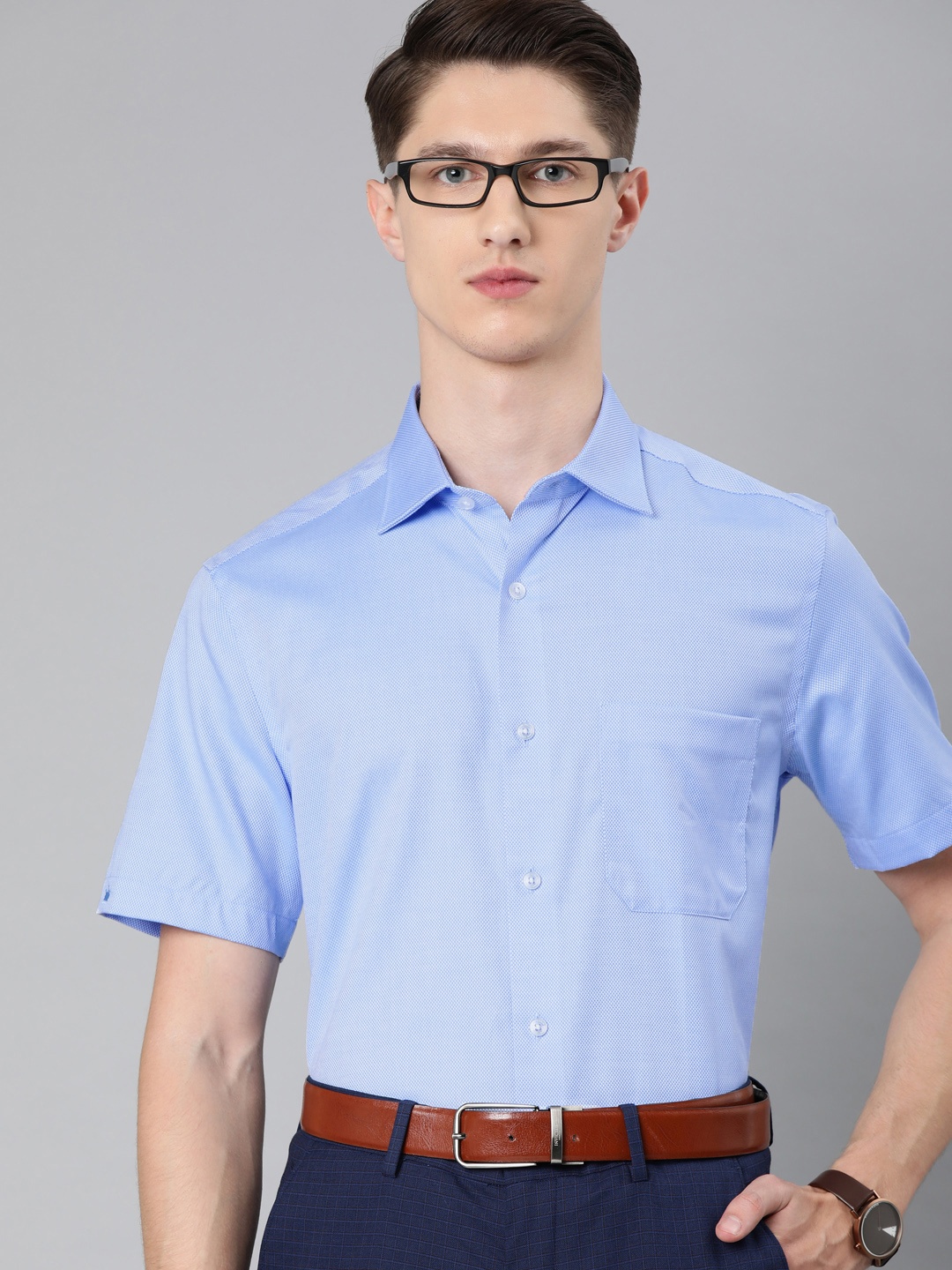 

Louis Philippe Men Blue Regular Fit Self Design Formal Shirt
