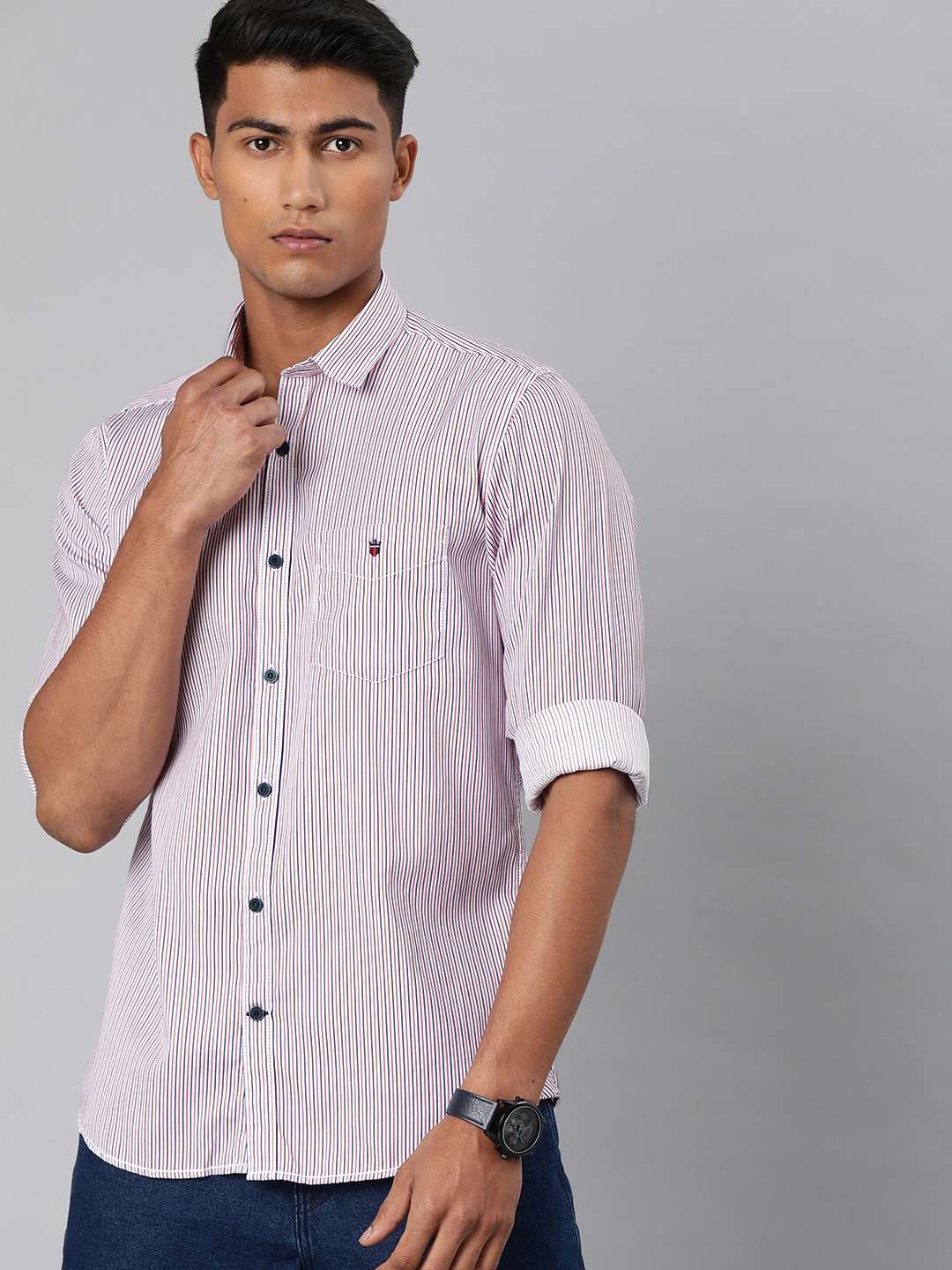 

Louis Philippe Sport Men White & Red Super Slim Fit Striped Casual Shirt