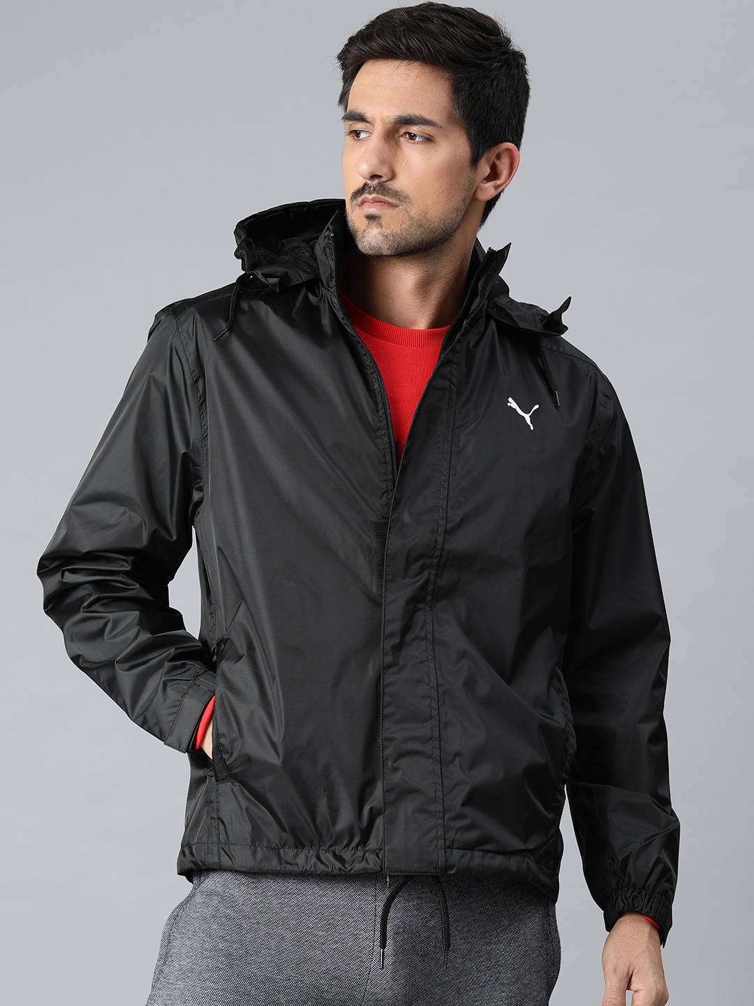 

Puma Men Black Solid Water Resistant Rain Jacket