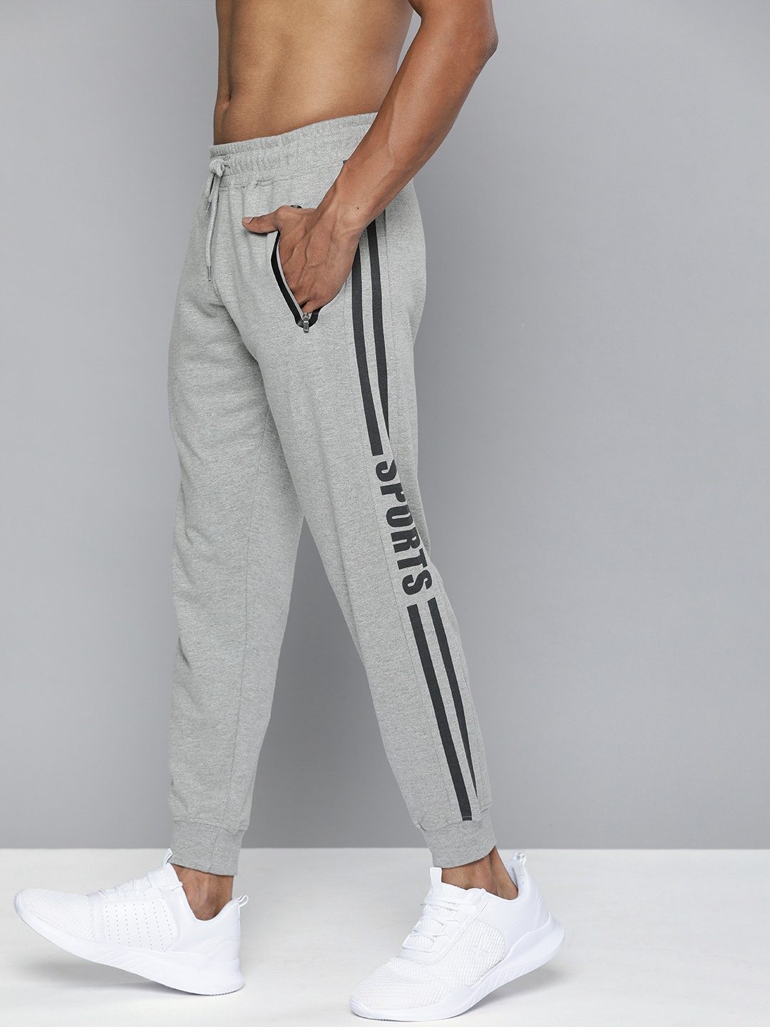 

HERE&NOW Men Grey Solid Joggers with Side Stripes