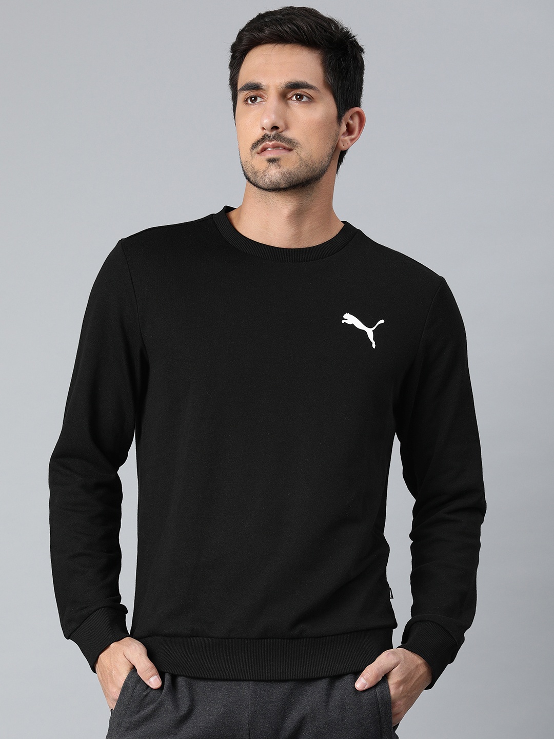 

Puma Men Black Solid ESS Logo Crew Sweatshirt